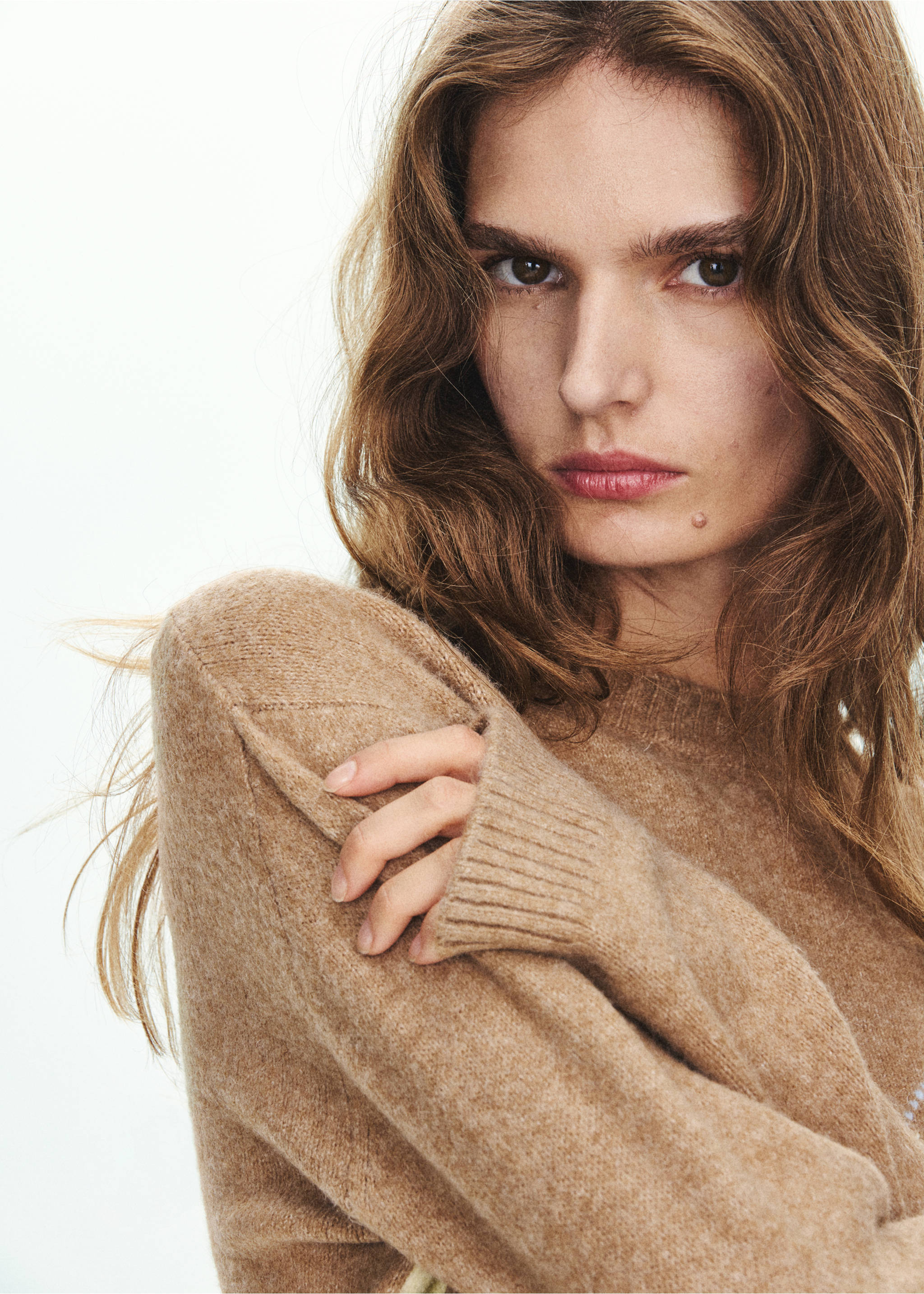 Diamond-pattern sweater with crew neck - Details of the article 1, Medium Brown. Ref: 37017781-00.