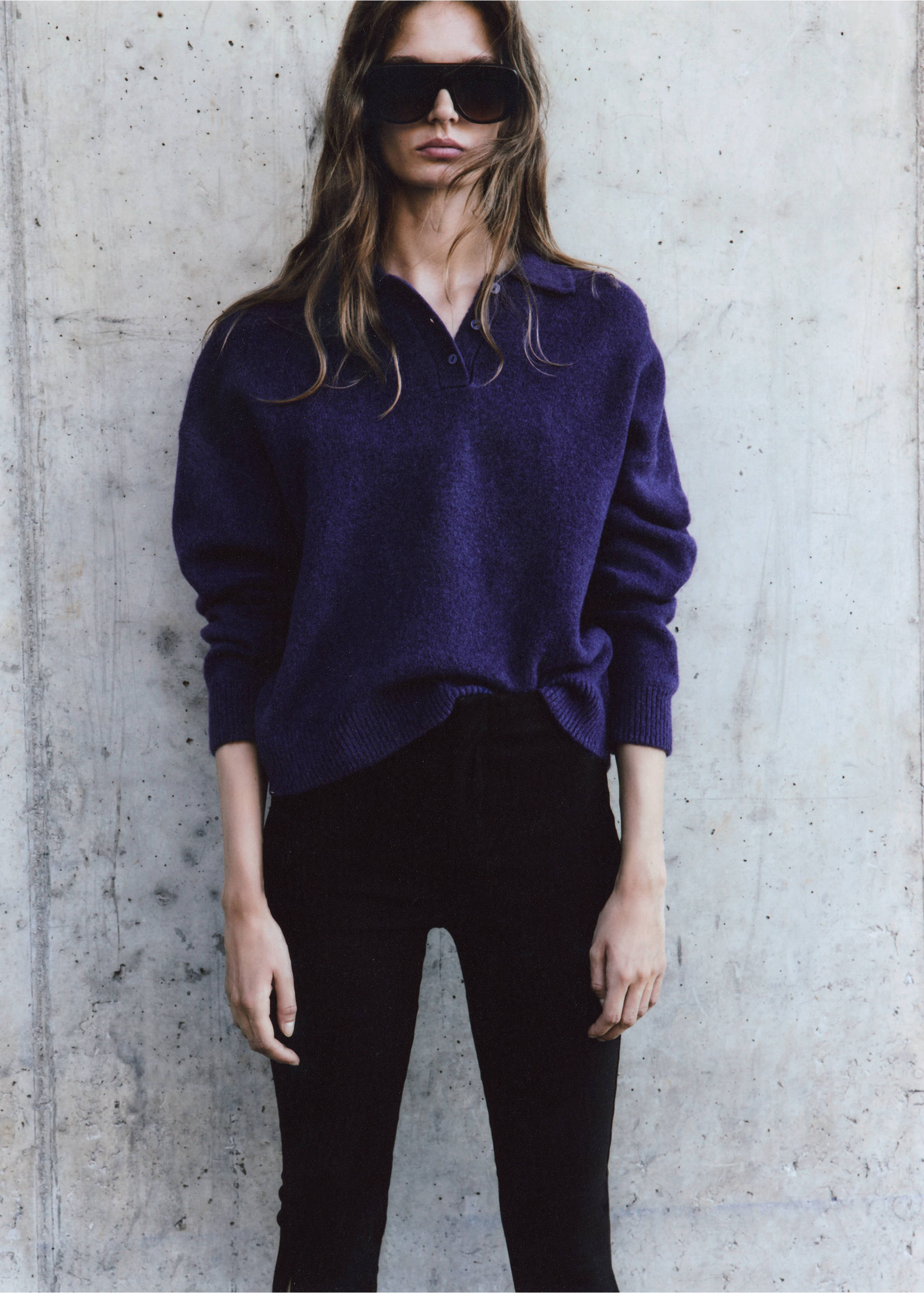 Knitted polo-neck sweater - Details of the article 3, Purple. Ref: 37017782-00.