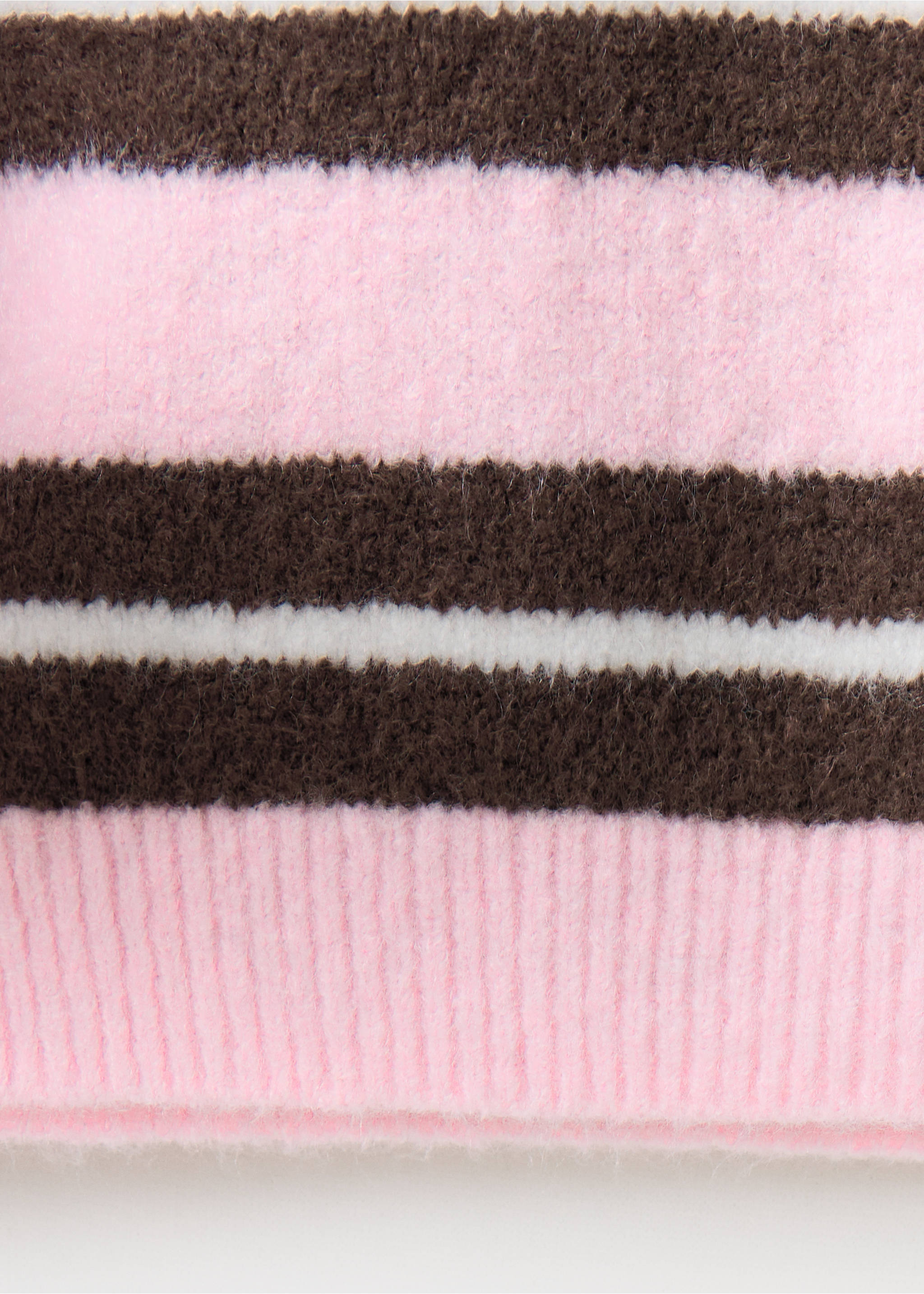 Close-up of a fuzzy knit jersey with brown, pink, and white stripes., Light Pink. Ref: 37017783-00.