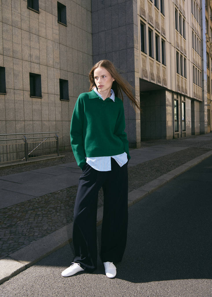 Sweter z dzianiny z kołnierzykiem polo czerwony - Kobieta - S - MANGO