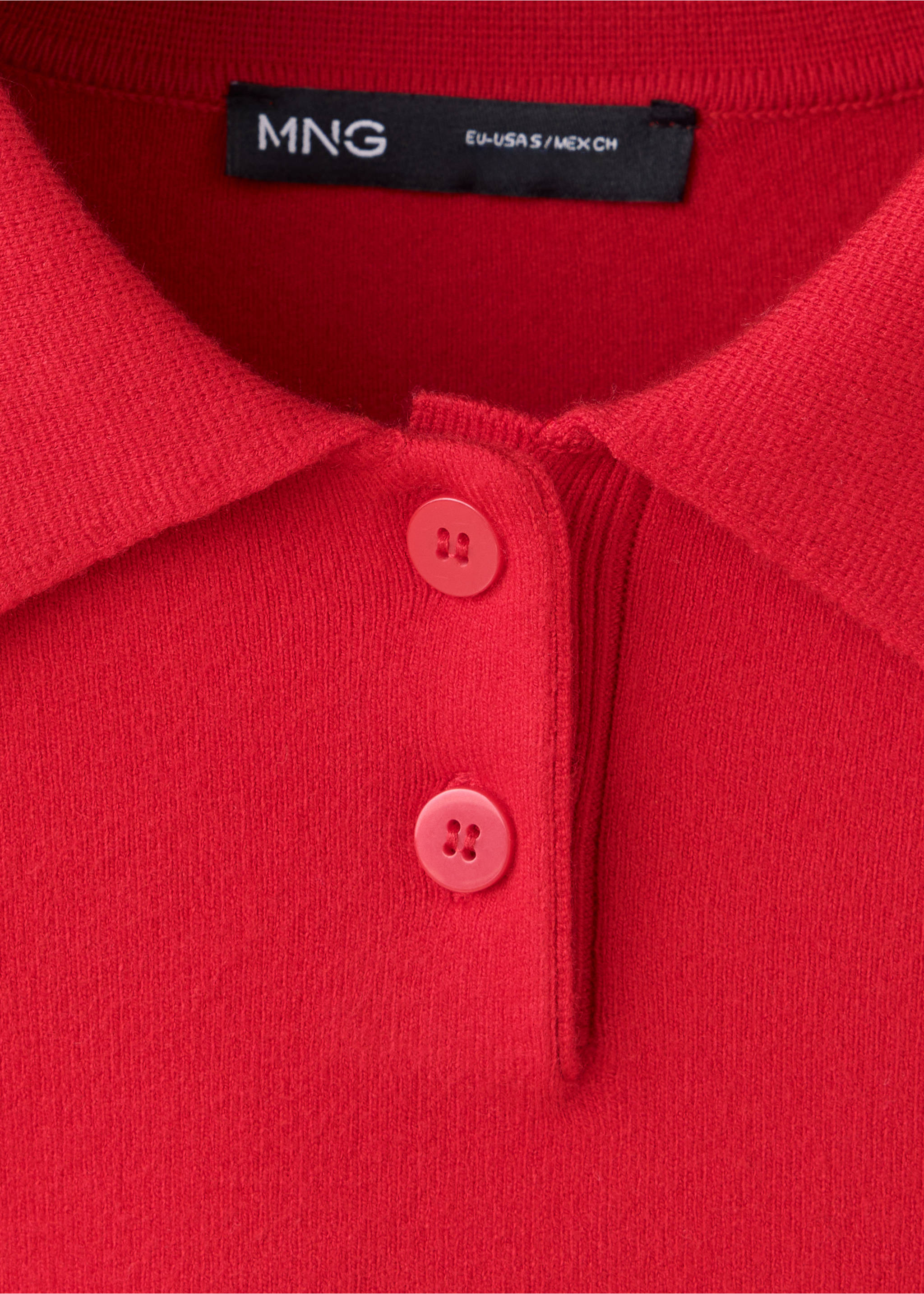 Knitted polo-neck sweater - Details of the article 8, Red. Ref: 37017787-00.