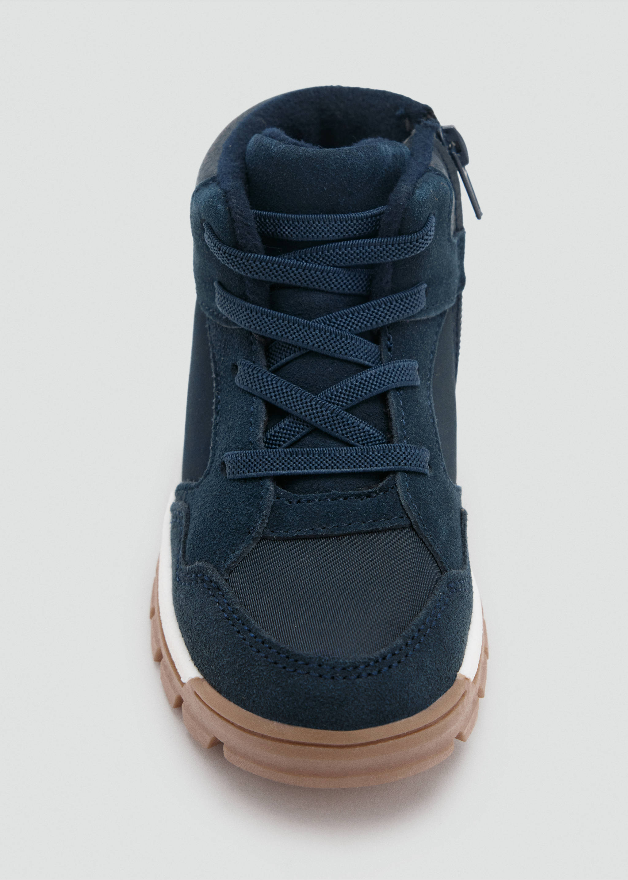 Dark blue children's lace-up boot with side zip and brown sole., Navy. Ref: 37017788-00.