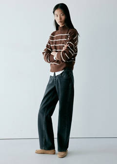 Striped sweater with perkins neck — Brown 2