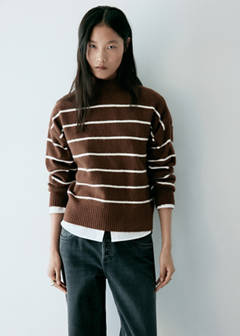 Striped sweater with perkins neck — Brown 1