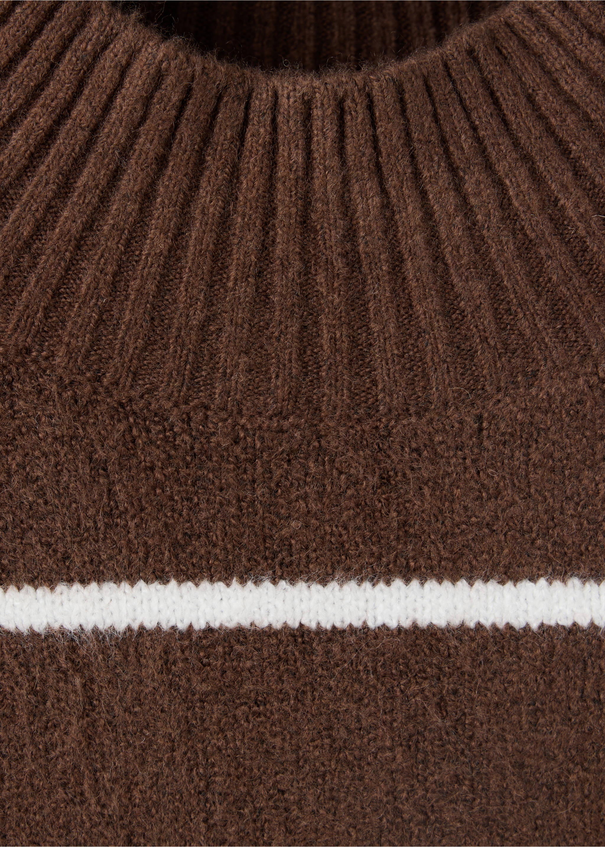 Striped sweater with perkins neck - Details of the article 8, Brown. Ref: 37017792-00.