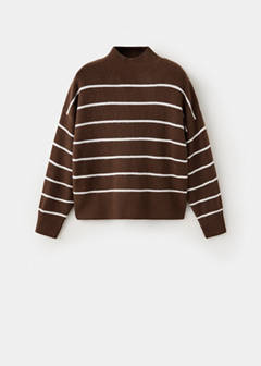 Striped sweater with perkins neck — Brown 5