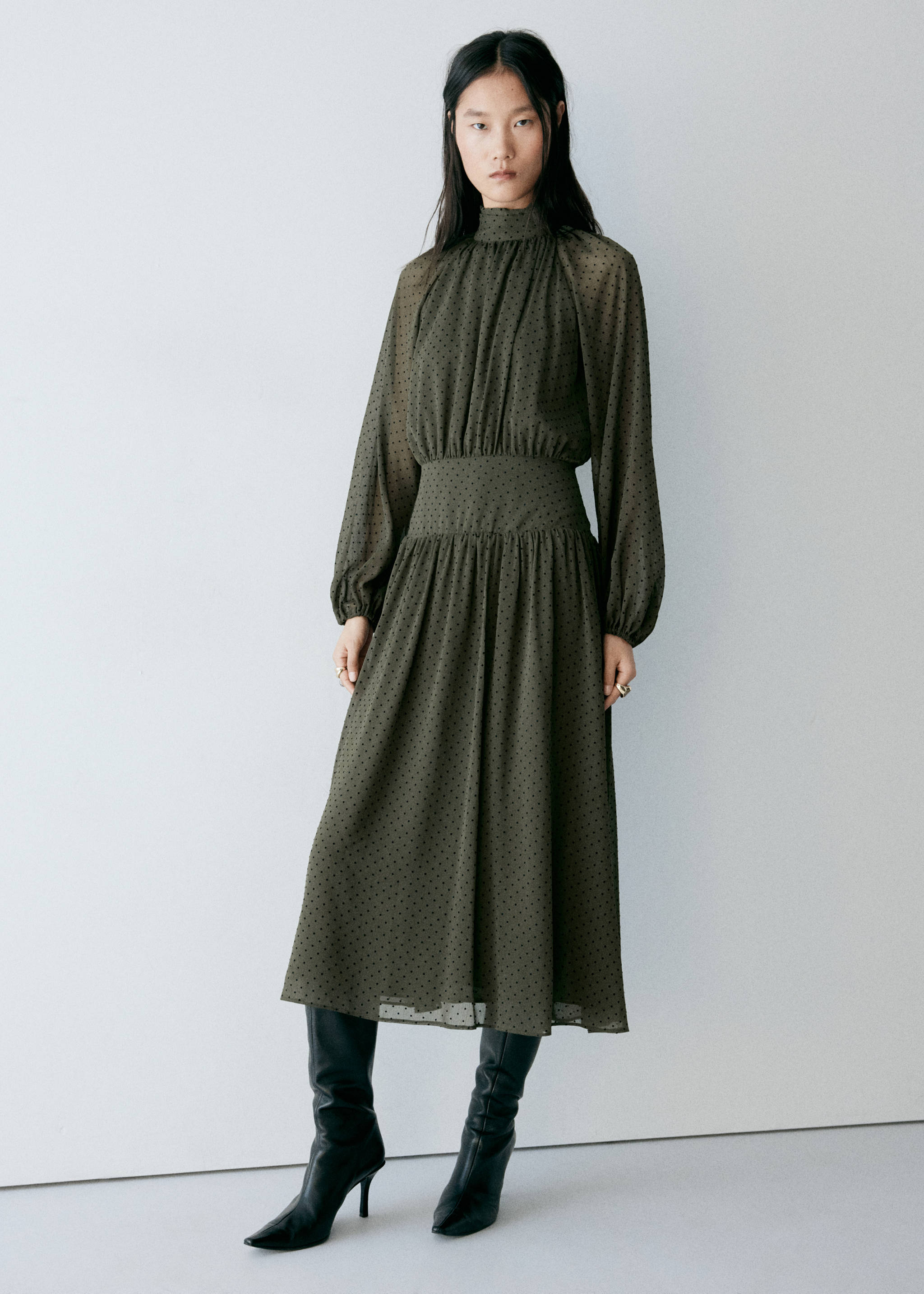 Polka dot dress with ruched panel - General plane