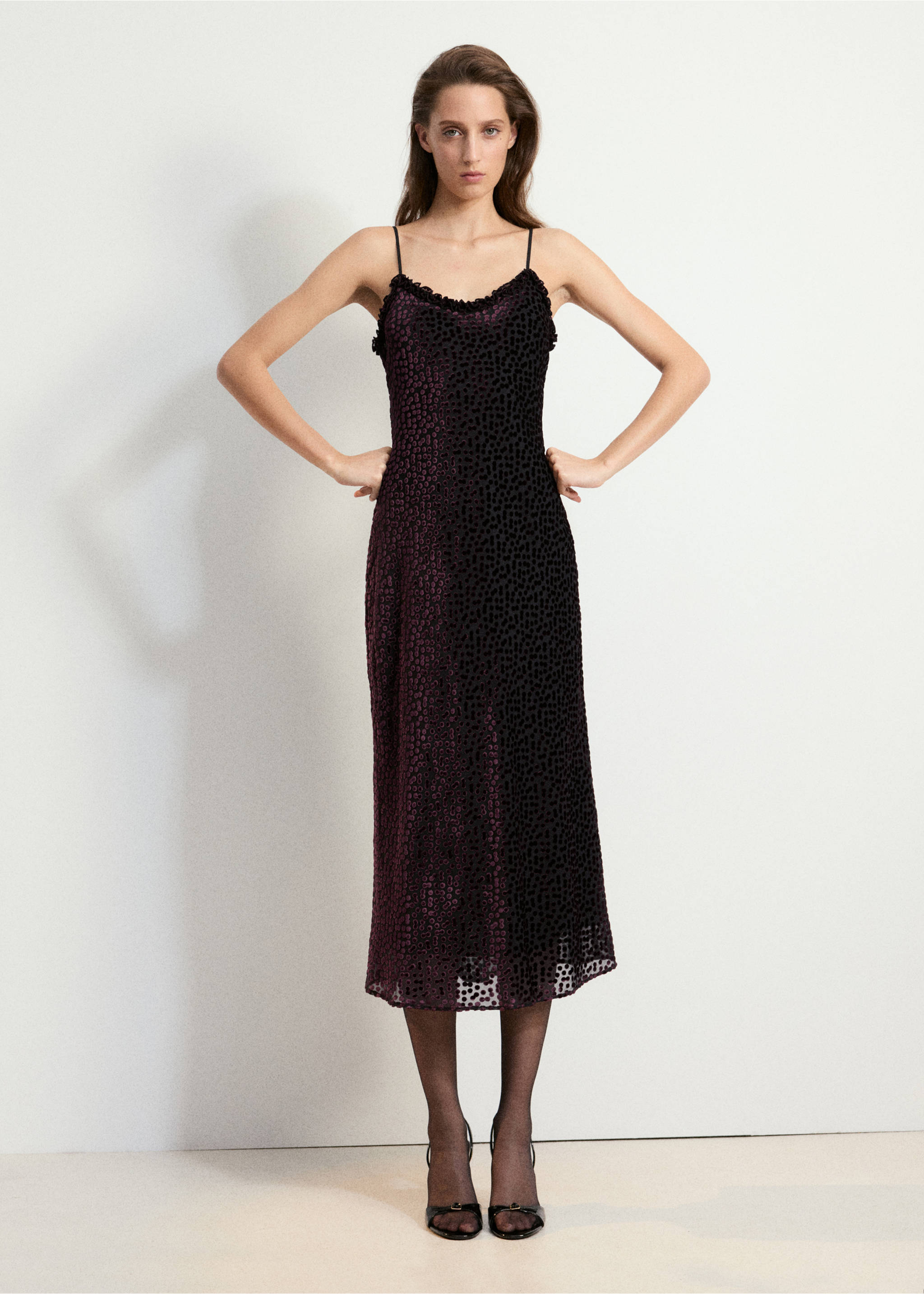 Robe à pois en dévoré - Plan général, Noir. Ref: 37017797-00.