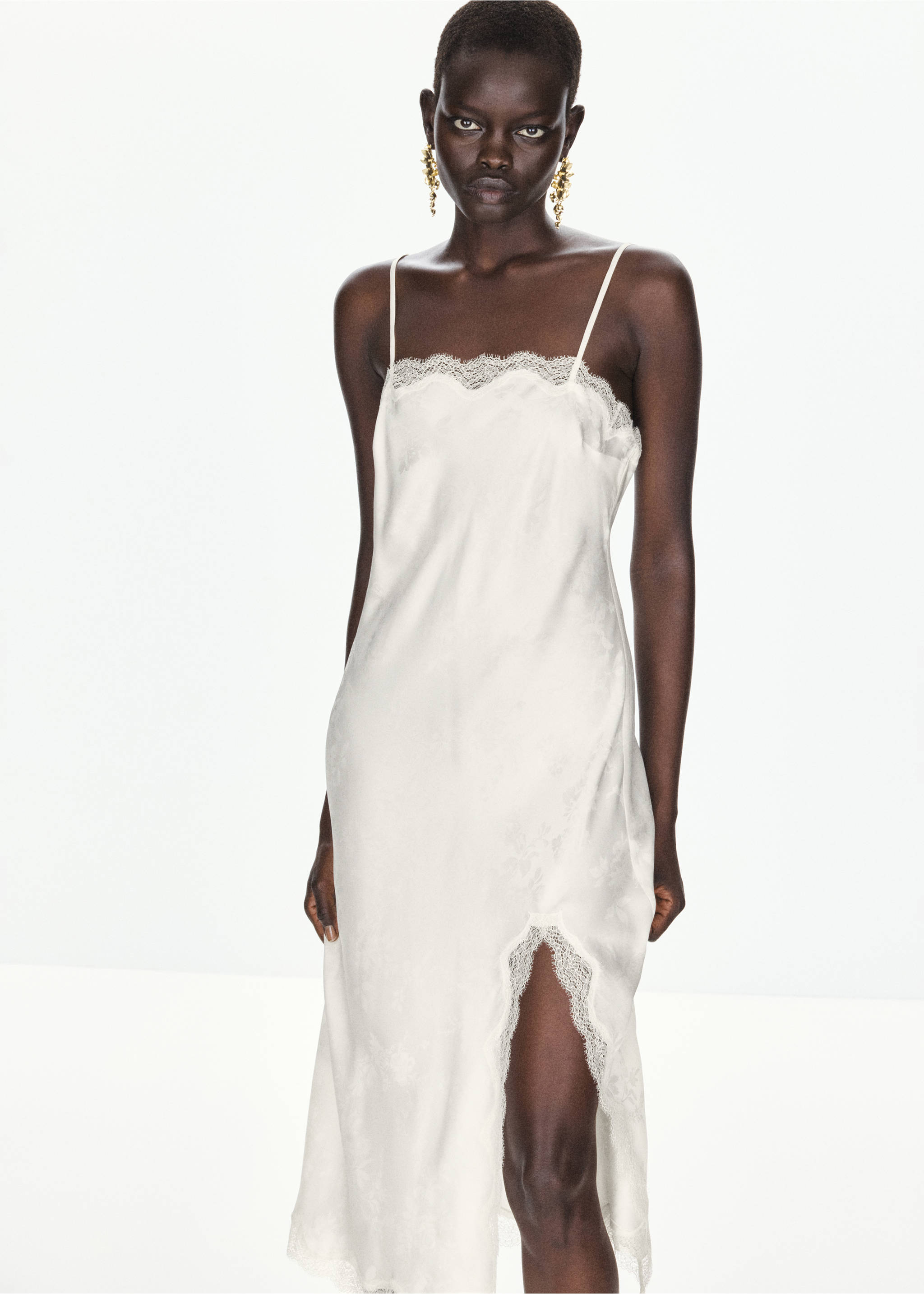 Vestido jacquard encaje - Plano medio, Blanco. Ref: 37017798-00.
