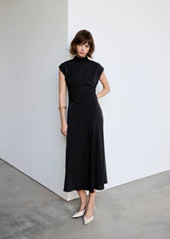 Gathered funnel neck dress — Black 2