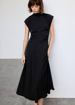 Gathered funnel neck dress — Black 1