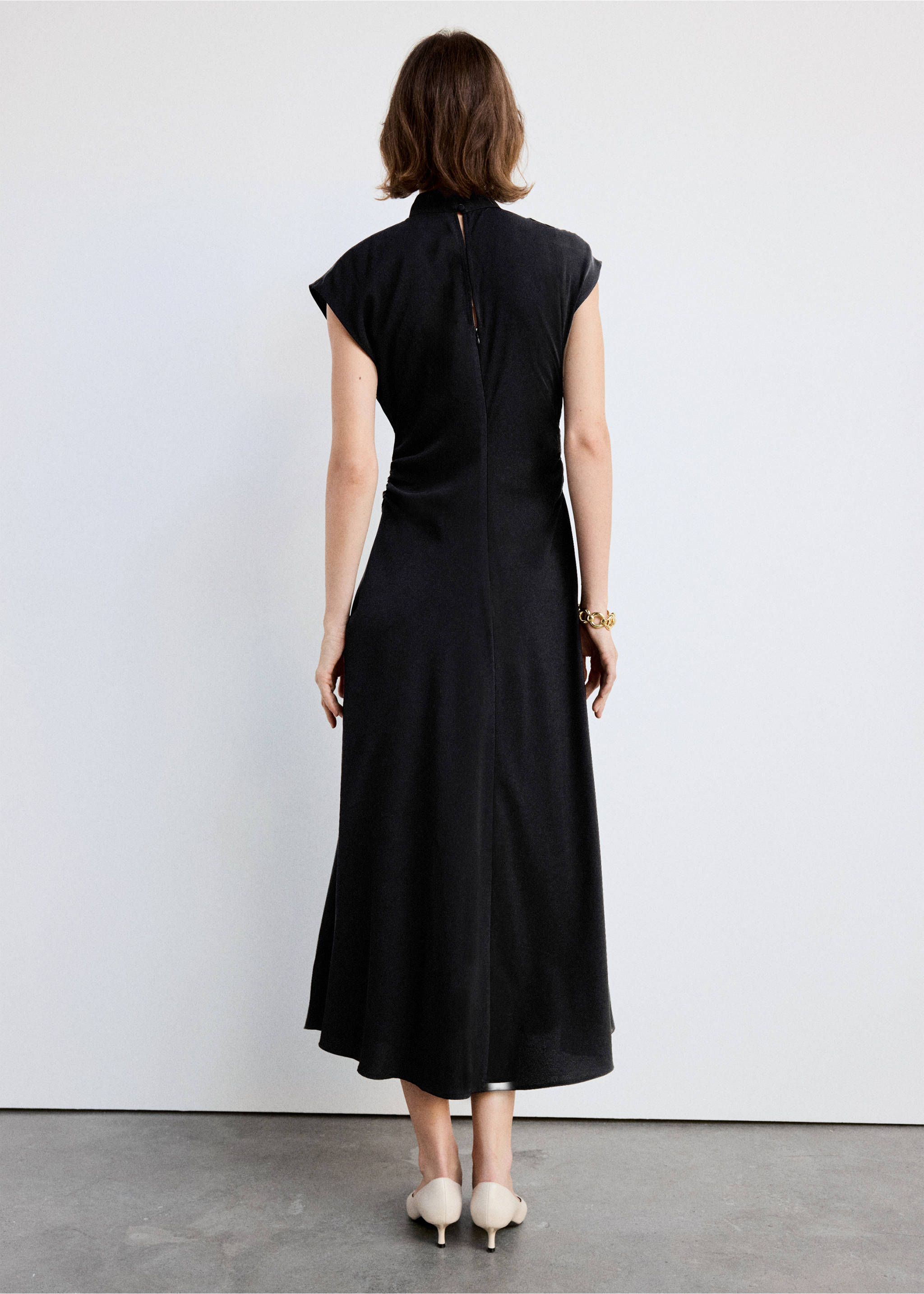 Gathered funnel neck dress - Reverse of the article, Black. Ref: 37017799-00.