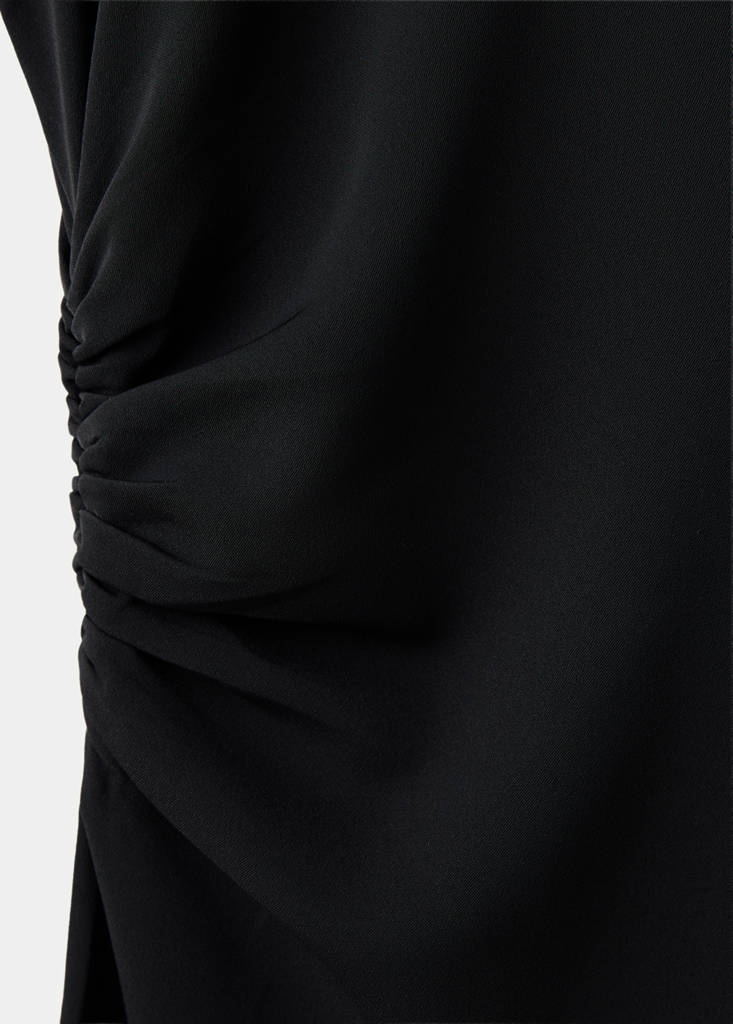 Gathered funnel neck dress — Black