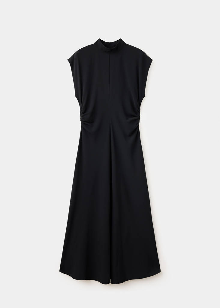 Gathered funnel neck dress — Black