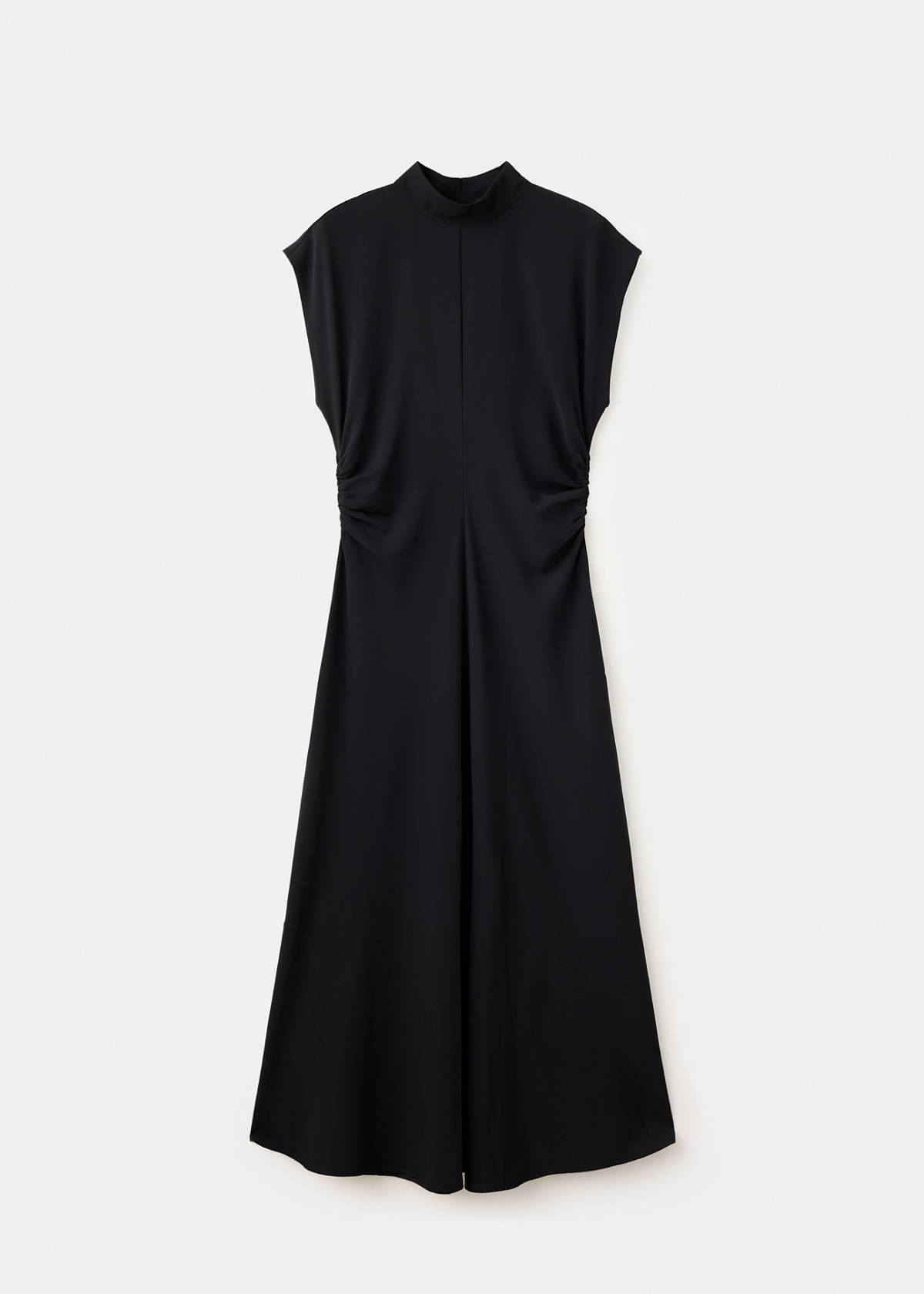 Gathered funnel neck dress — Black