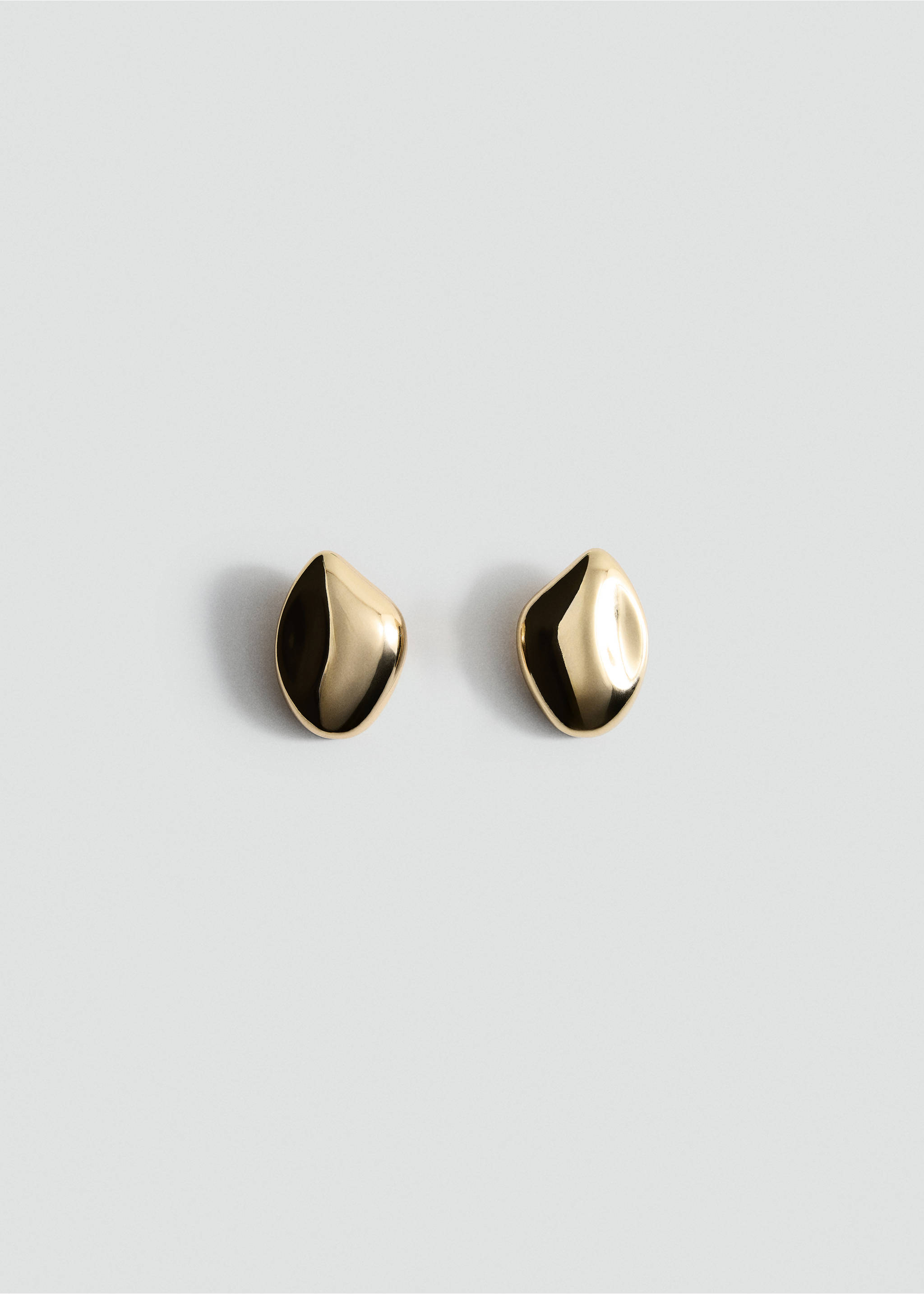 Gold-finish metal earrings with an asymmetric organic pebble shape., Gold. Ref: 37017804-00.