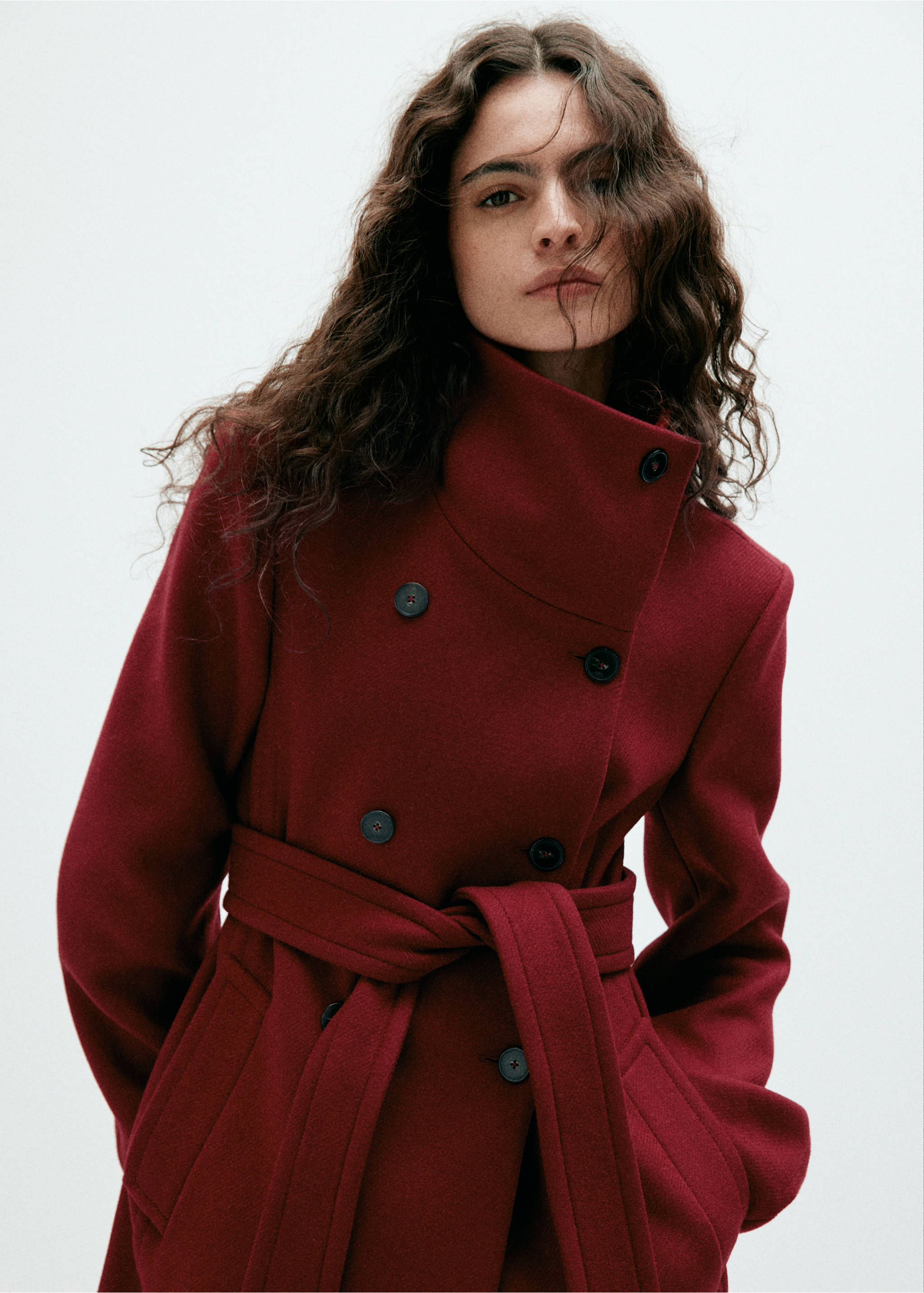 Manteco wool coat with funnel neck - Medium plane, Red. Ref: 37017807-00.