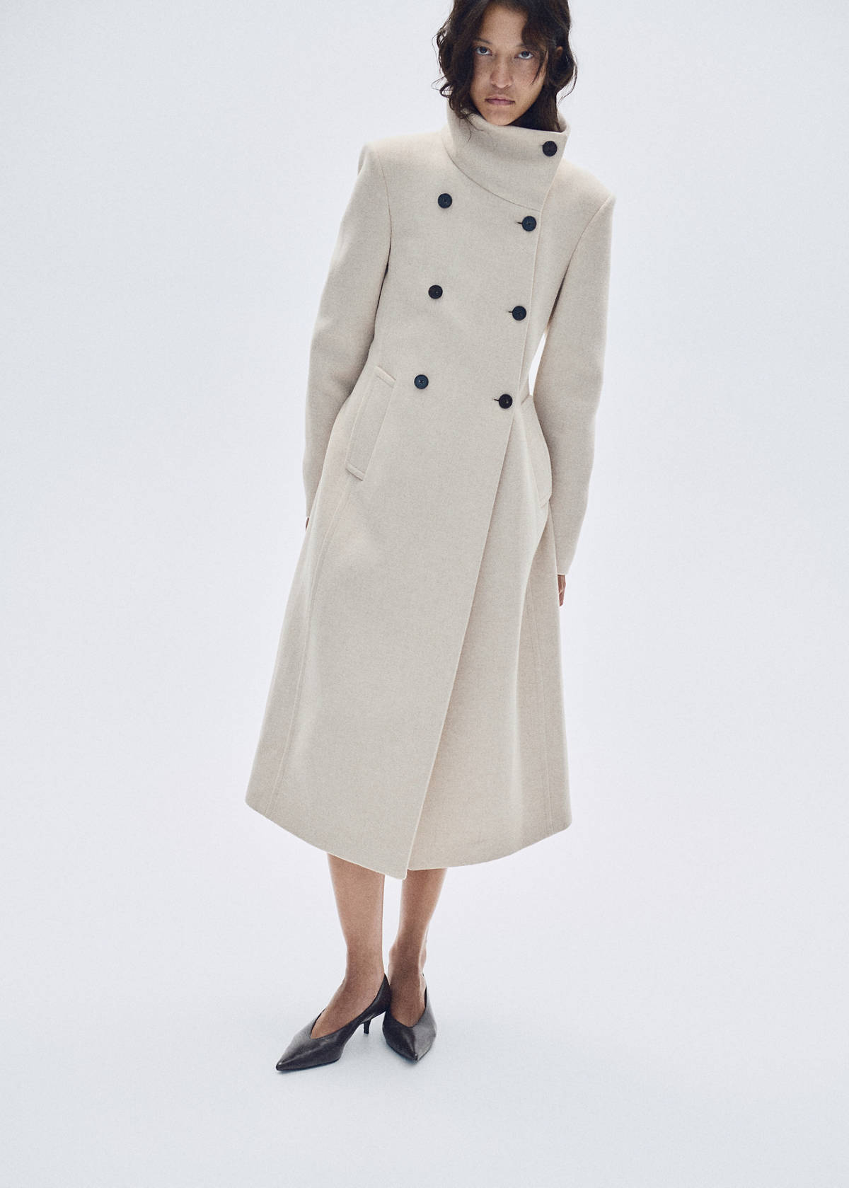 Manteco wool coat with funnel neck — Light/Pastel Grey
