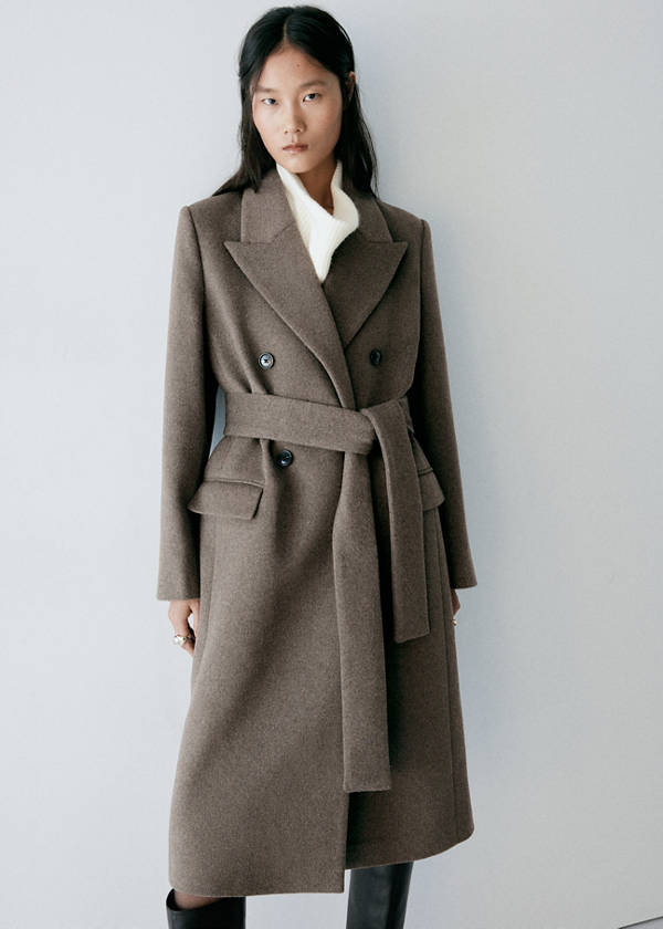 Woollen coat with belt — Medium Brown