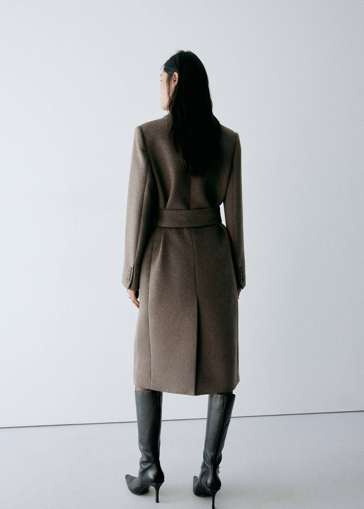Woollen coat with belt — Medium Brown