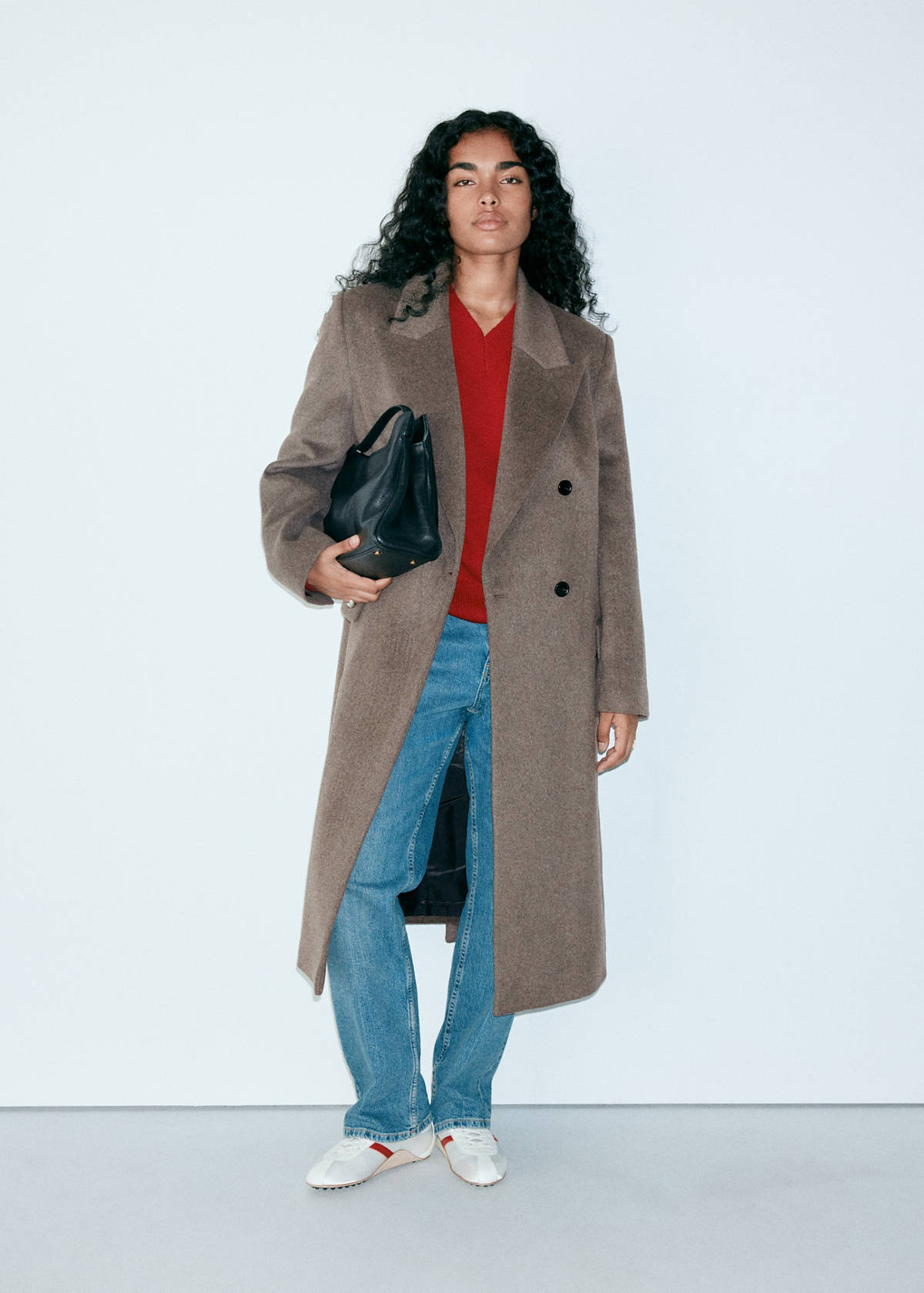 Woollen coat with belt — Medium Brown
