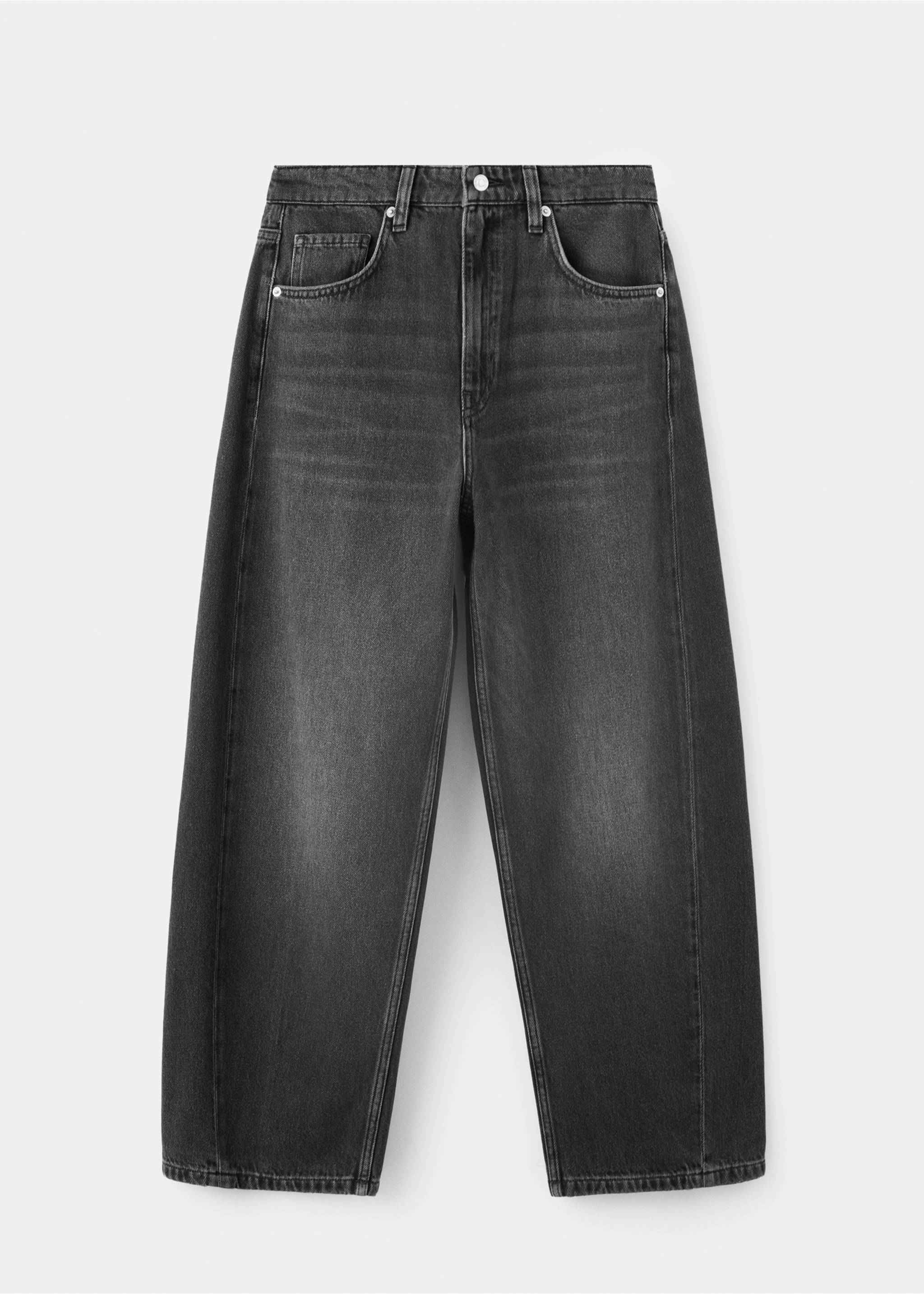 Pantalones vaqueros de tiro alto y pernera ancha en gris oscuro, en bodegón., Denim negro. Ref: 37017816-00.