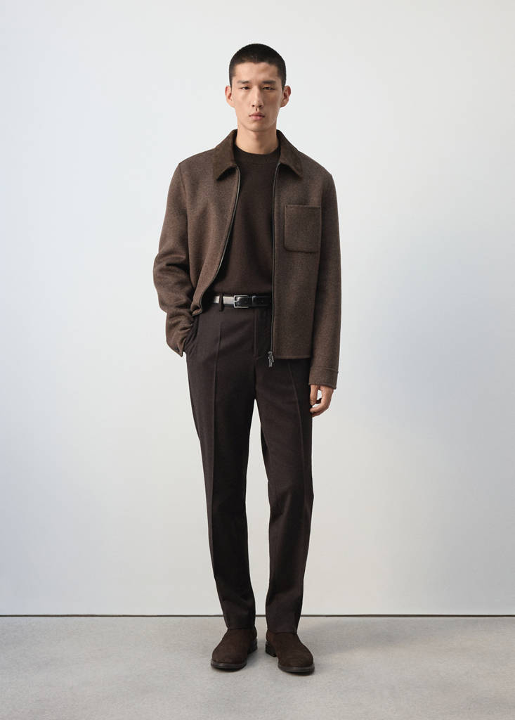 Spodnie regular fit z mieszanki wełny brązowy - Mężczyzna - 44 - MANGO MAN