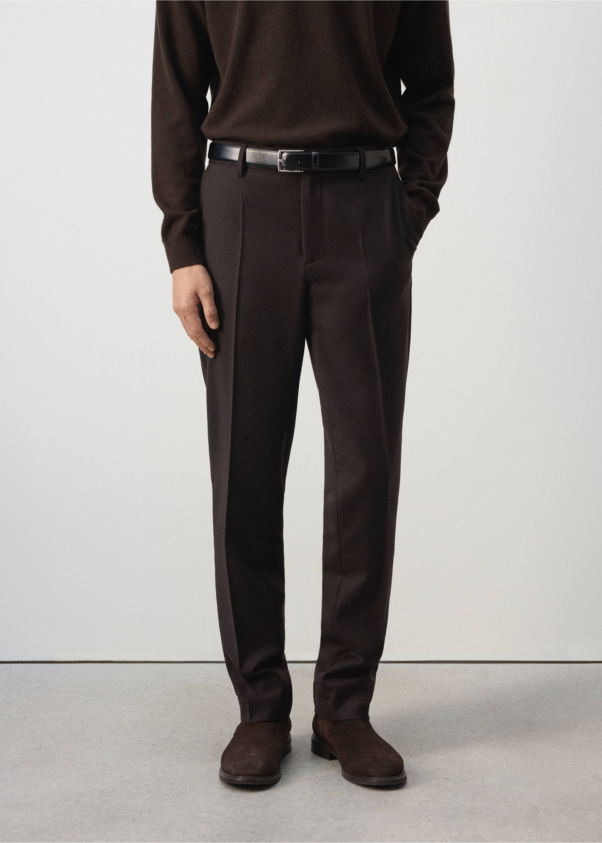Dark brown tailored trousers with straight legs and pressed creases., Brown. Ref: 37017886-00.