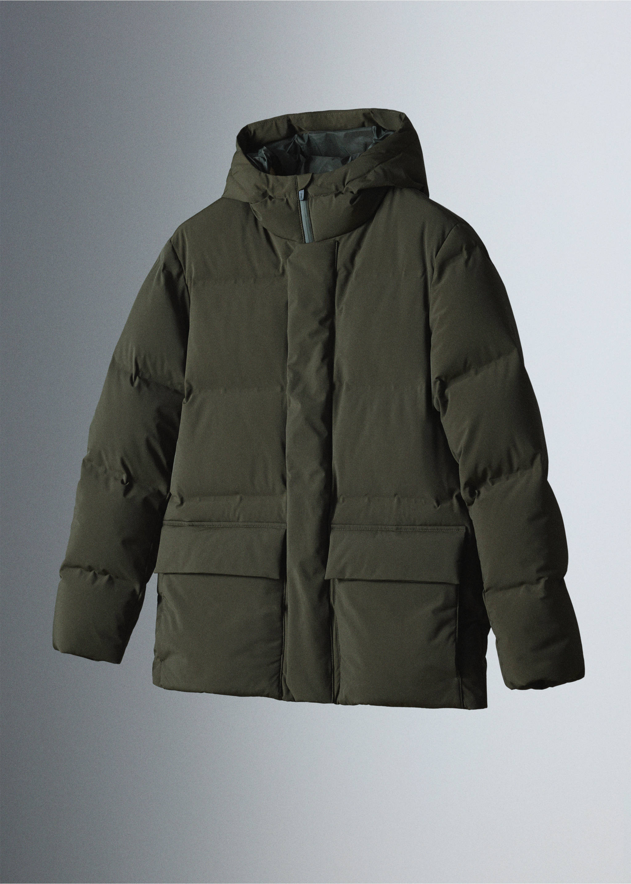 Waterproof quilted down-filled anorak - Details of the article 5, Dark Green. Ref: 37017889-00.