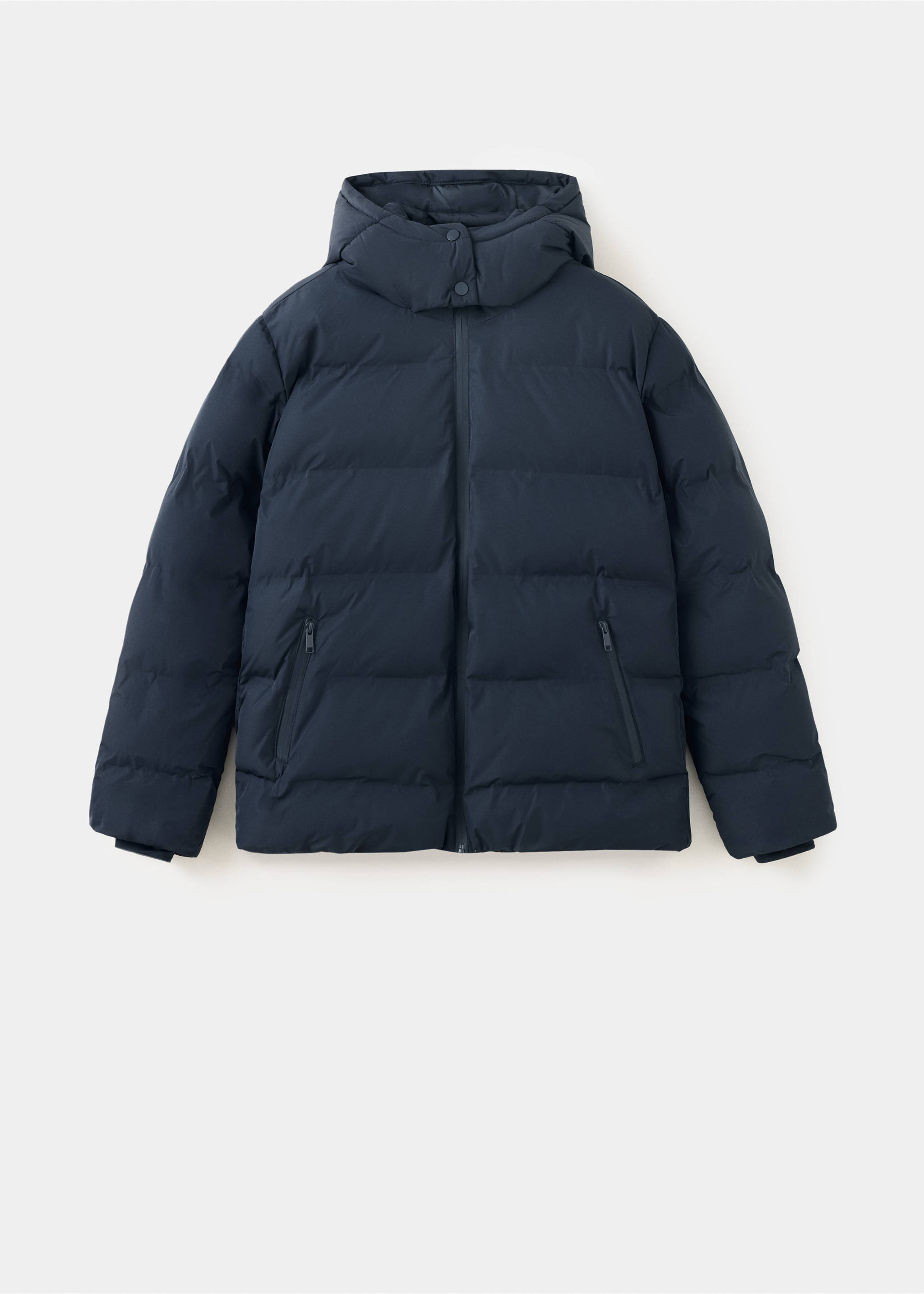 Dark navy blue hooded quilted anorak with a zip fastening and side pockets., Navy. Ref: 37017890-00.