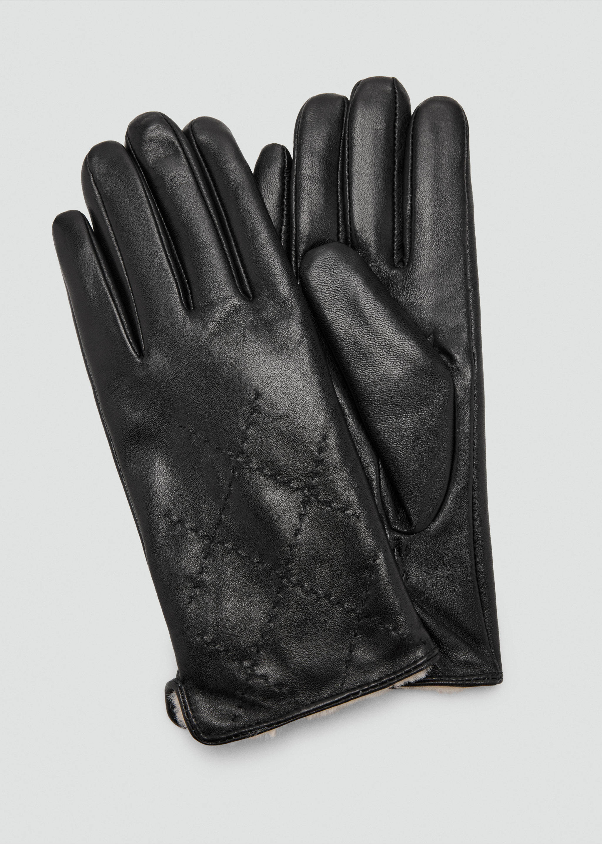 Gepolsterte Lederhandschuhe - Mittlere Ansicht, Schwarz. Ref: 37017909-00.