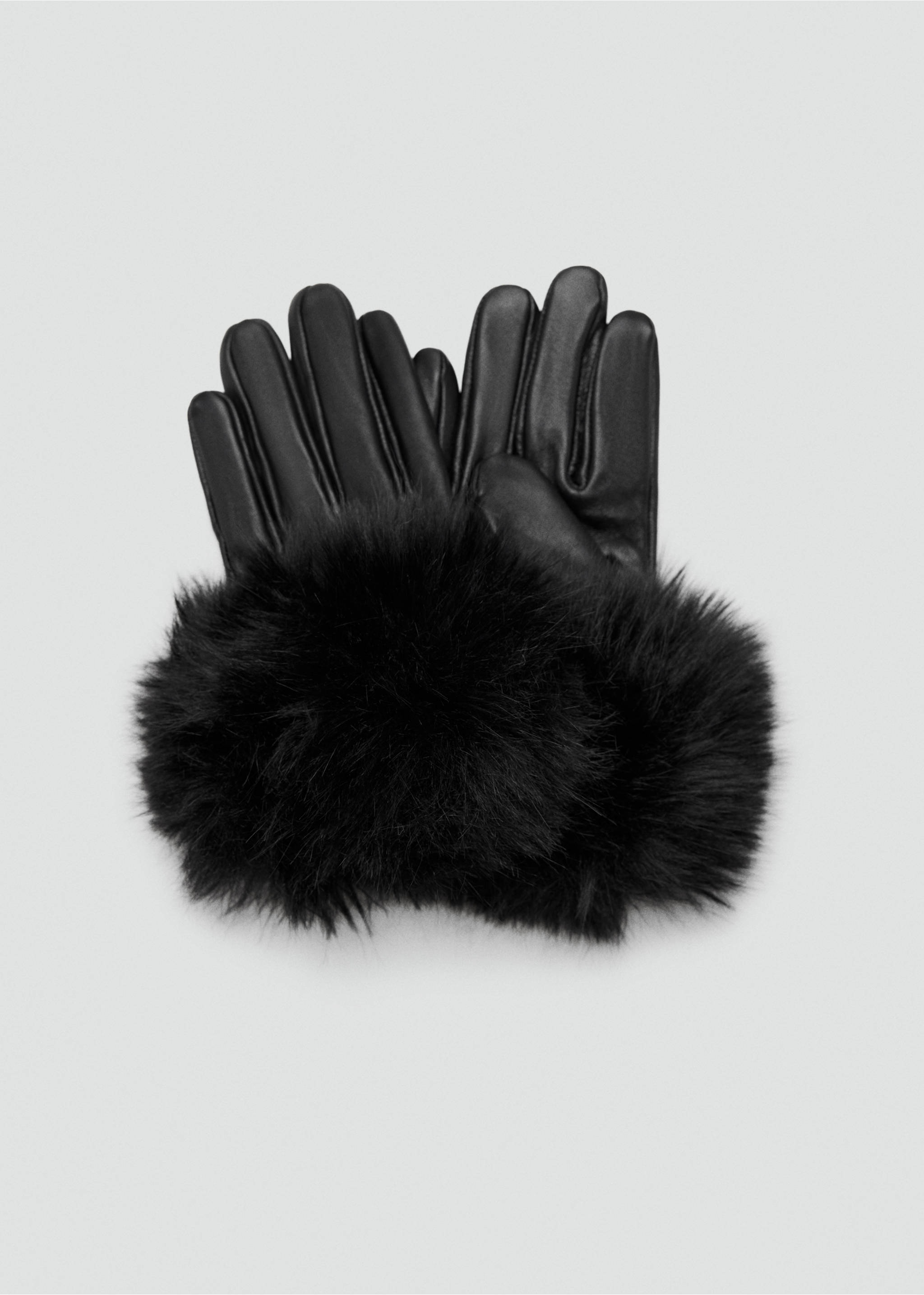 Black gloves featuring a fluffy faux-fur trim at the wrists., Black. Ref: 37017910-00.