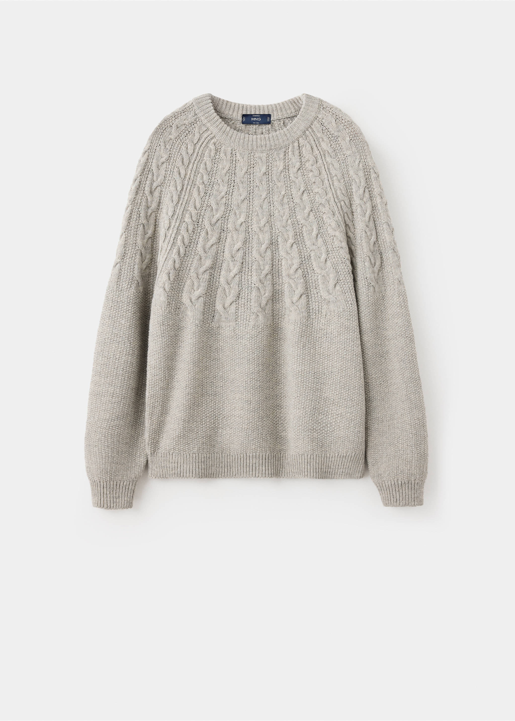 Grey cable-knit crew-neck jumper with ribbed trims, Light/Pastel Grey. Ref: 37017911-00.