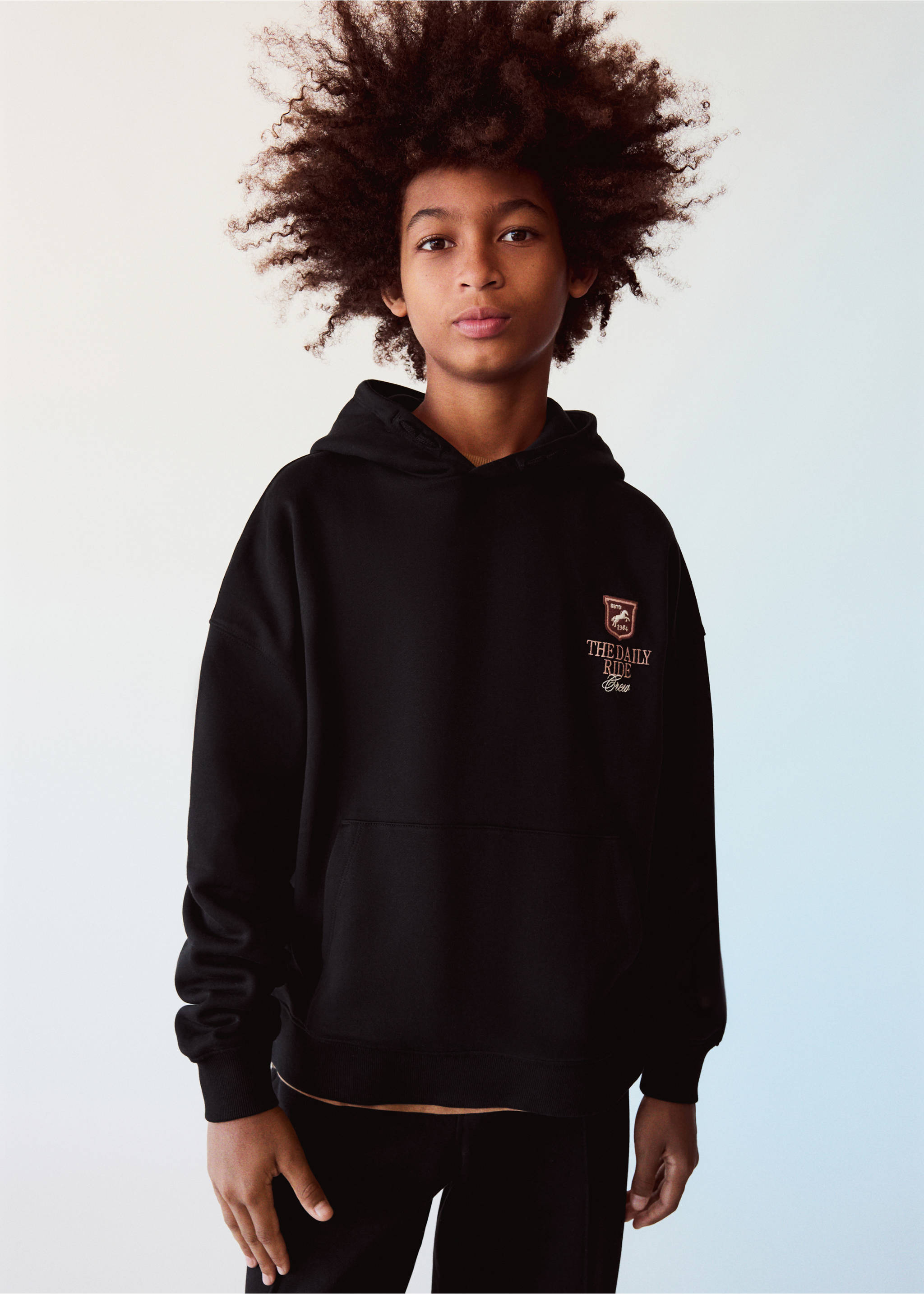 Embroidered text hoodie - General plane, Black. Ref: 37017916-00.