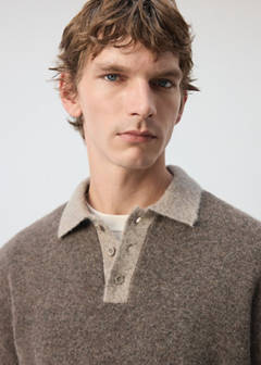 Wool and alpaca knitted polo sweater — Medium Brown 4