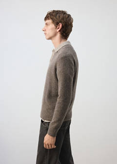 Wool and alpaca knitted polo sweater — Medium Brown 5