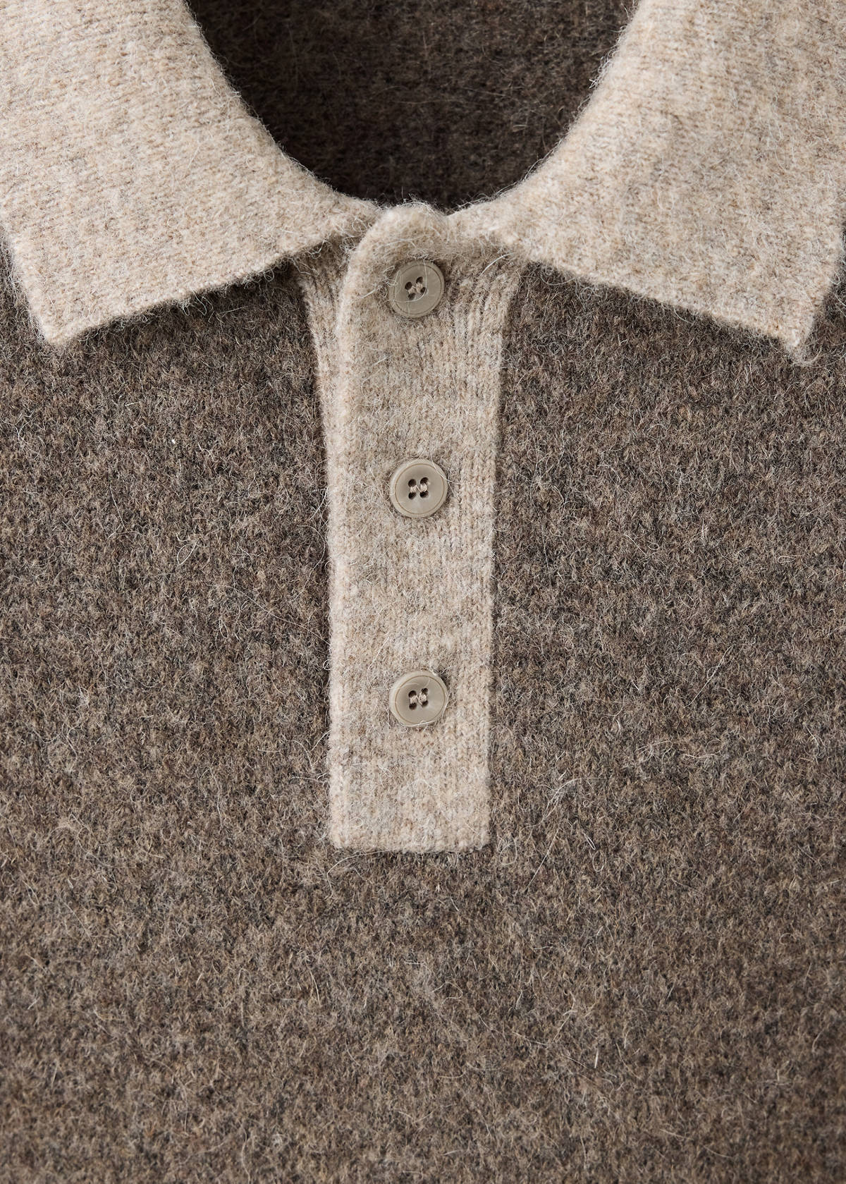 Wool and alpaca knitted polo sweater — Medium Brown