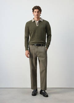 Wool and alpaca knitted polo sweater — Olive Green 2
