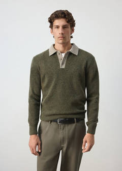 Wool and alpaca knitted polo sweater — Olive Green 1