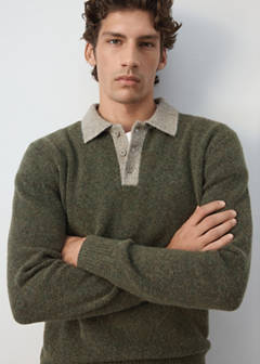 Wool and alpaca knitted polo sweater — Olive Green 4