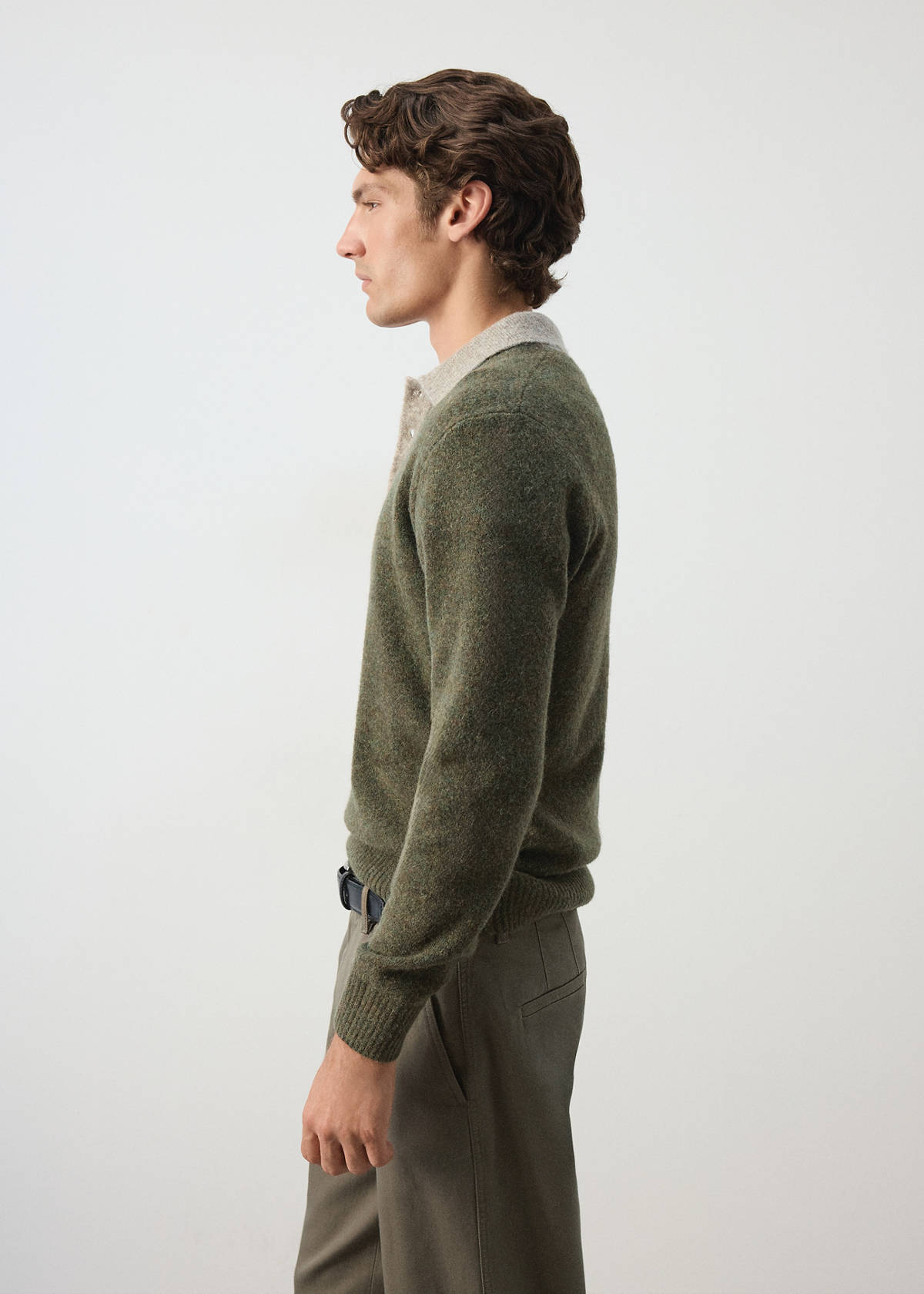 Wool and alpaca knitted polo sweater — Olive Green