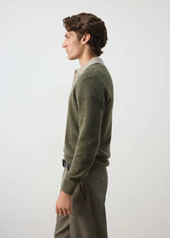 Wool and alpaca knitted polo sweater — Olive Green 5