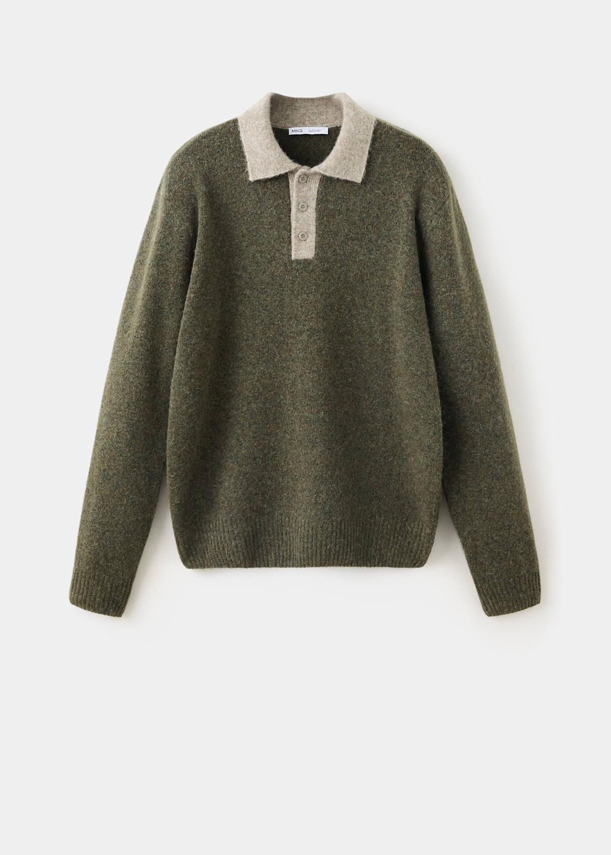 Wool and alpaca knitted polo sweater — Olive Green