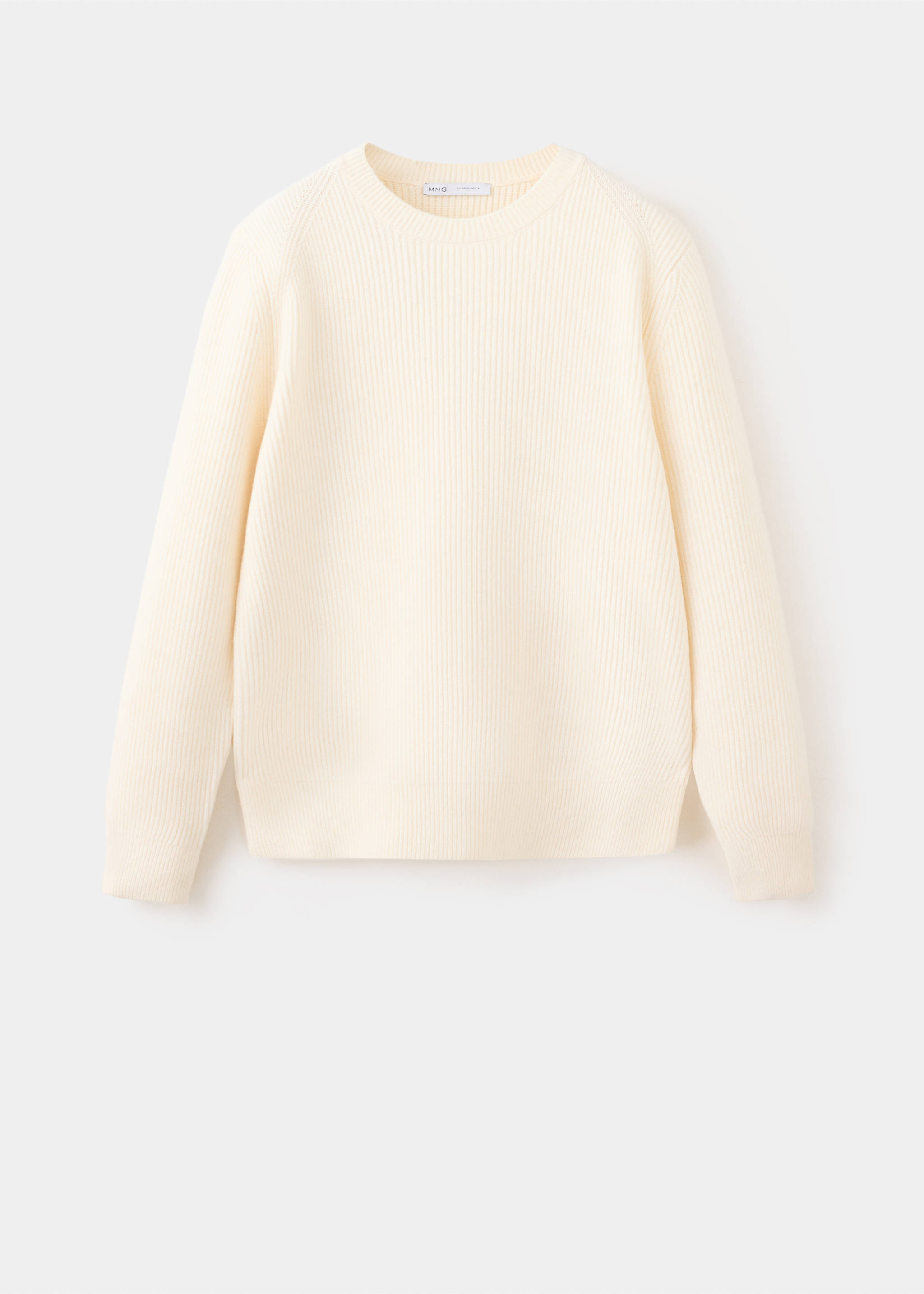 Cream ribbed crew-neck jersey in a still-life display., Off White. Ref: 37017919-00.