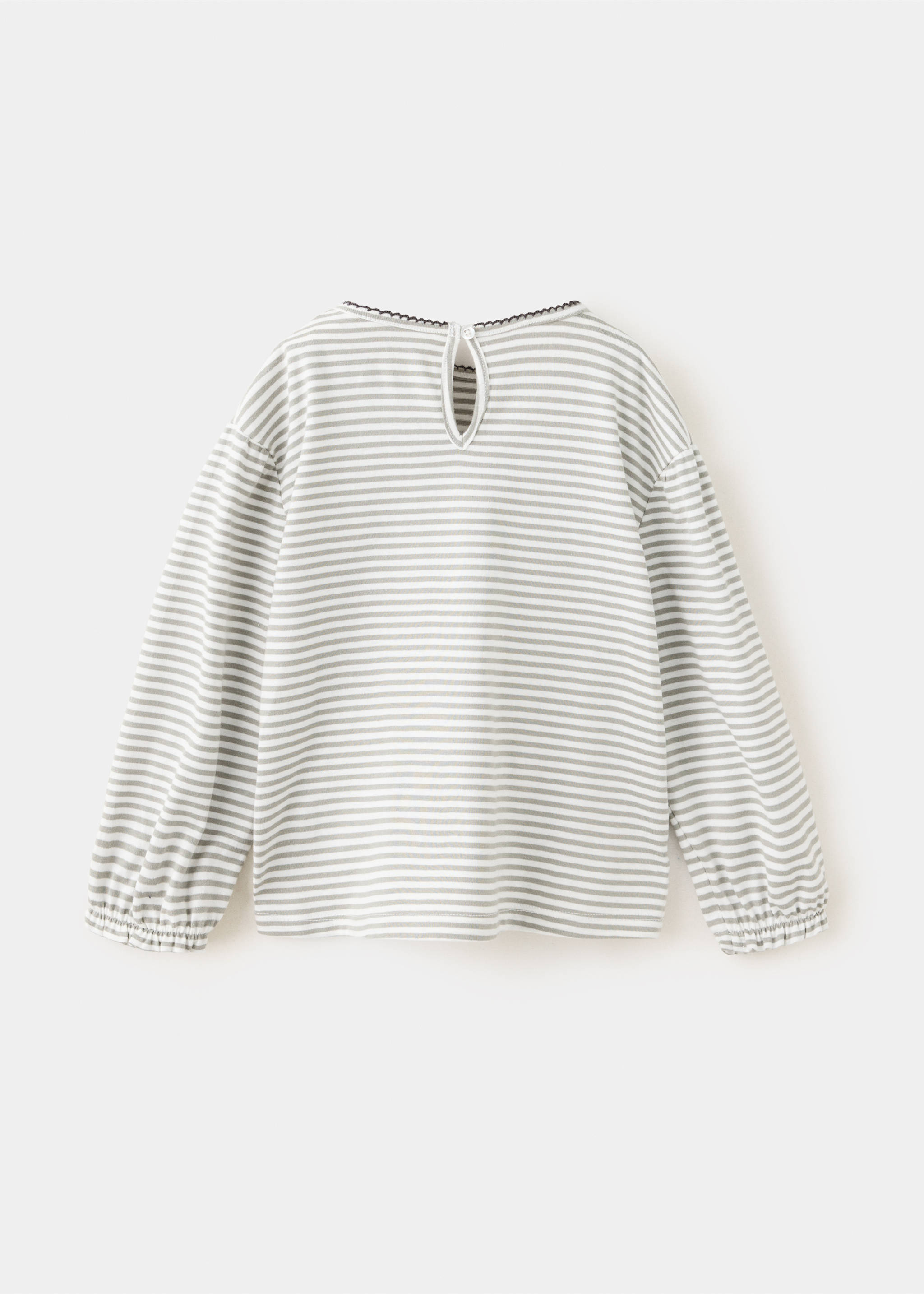 Striped long-sleeve t-shirt with keyhole back, back view, Off White. Ref: 37017922-00.