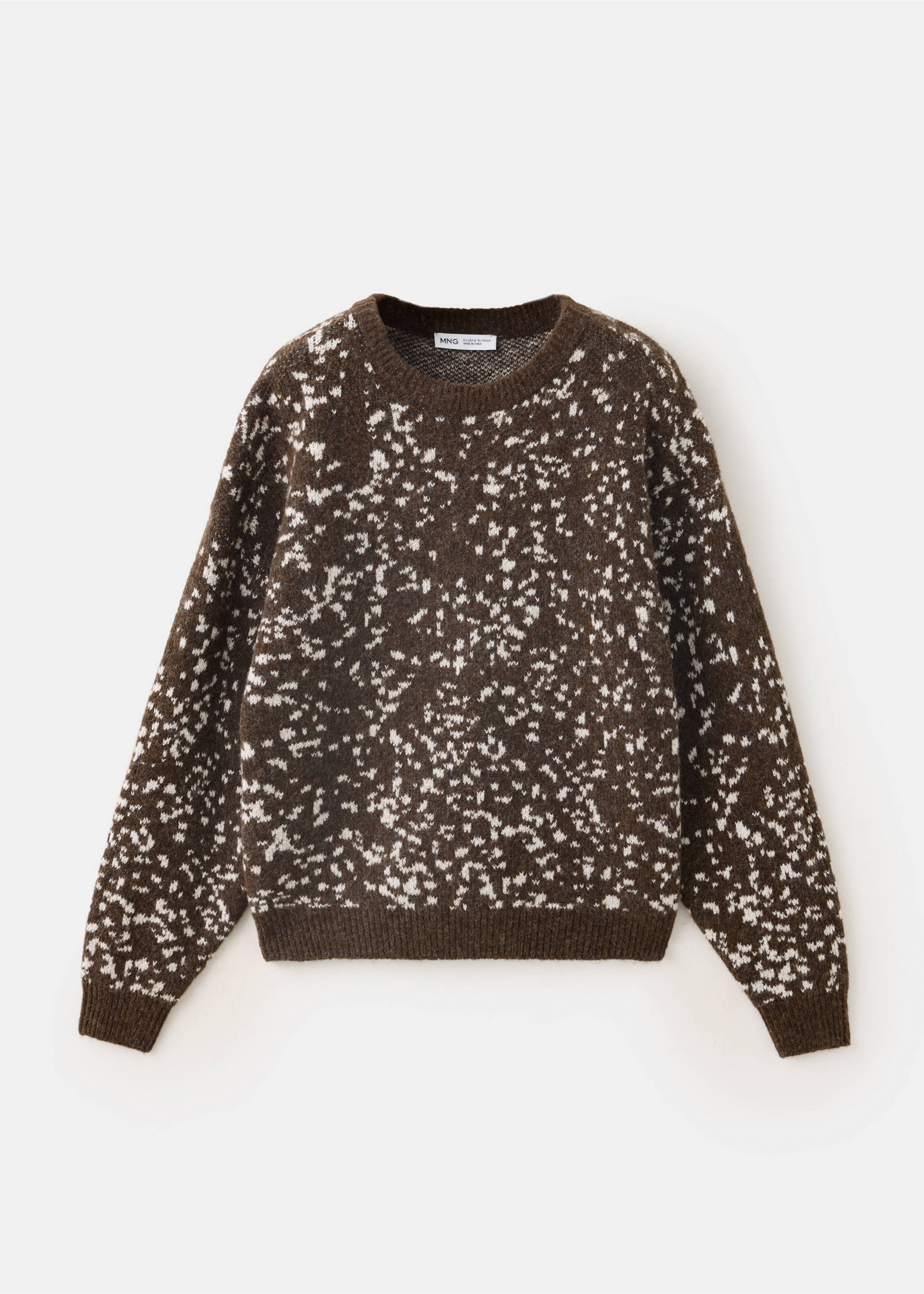 Kids' brown patterned knit jersey sweater with a crew neck and long sleeves., Medium Brown. Ref: 37017925-00.
