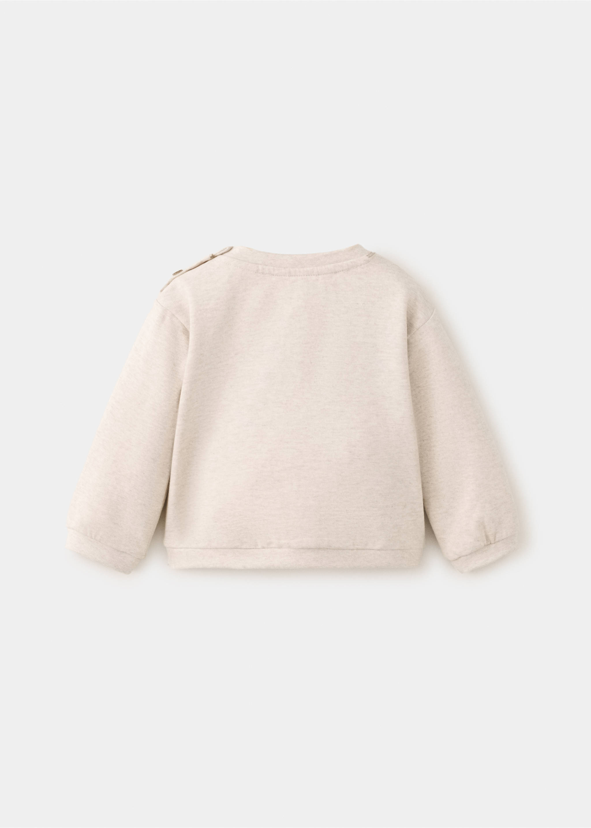 Back view of a light beige marled sweatshirt with shoulder buttons., Beige. Ref: 37017927-00.