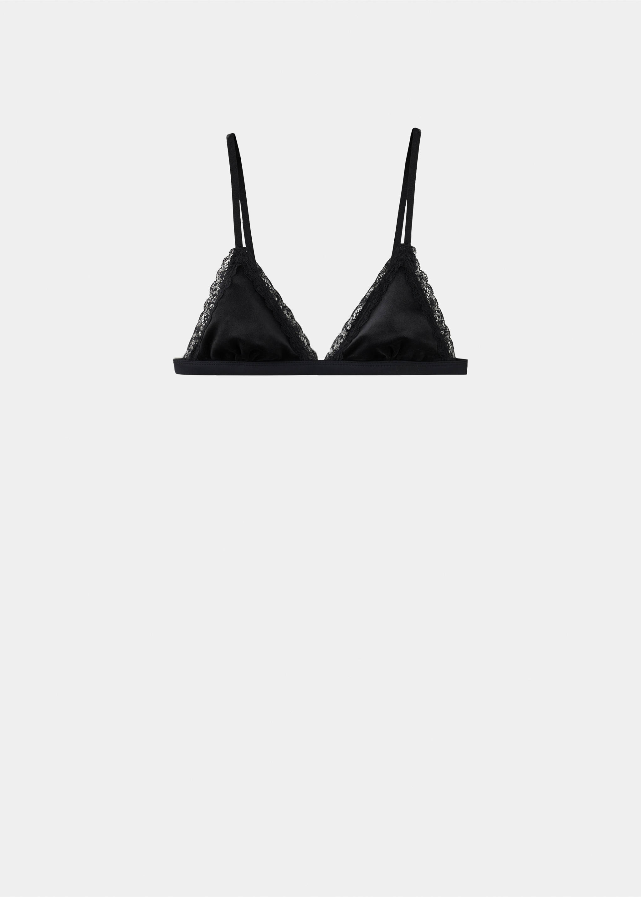 Black lace-trim triangle bralette., Black. Ref: 37017933-00.