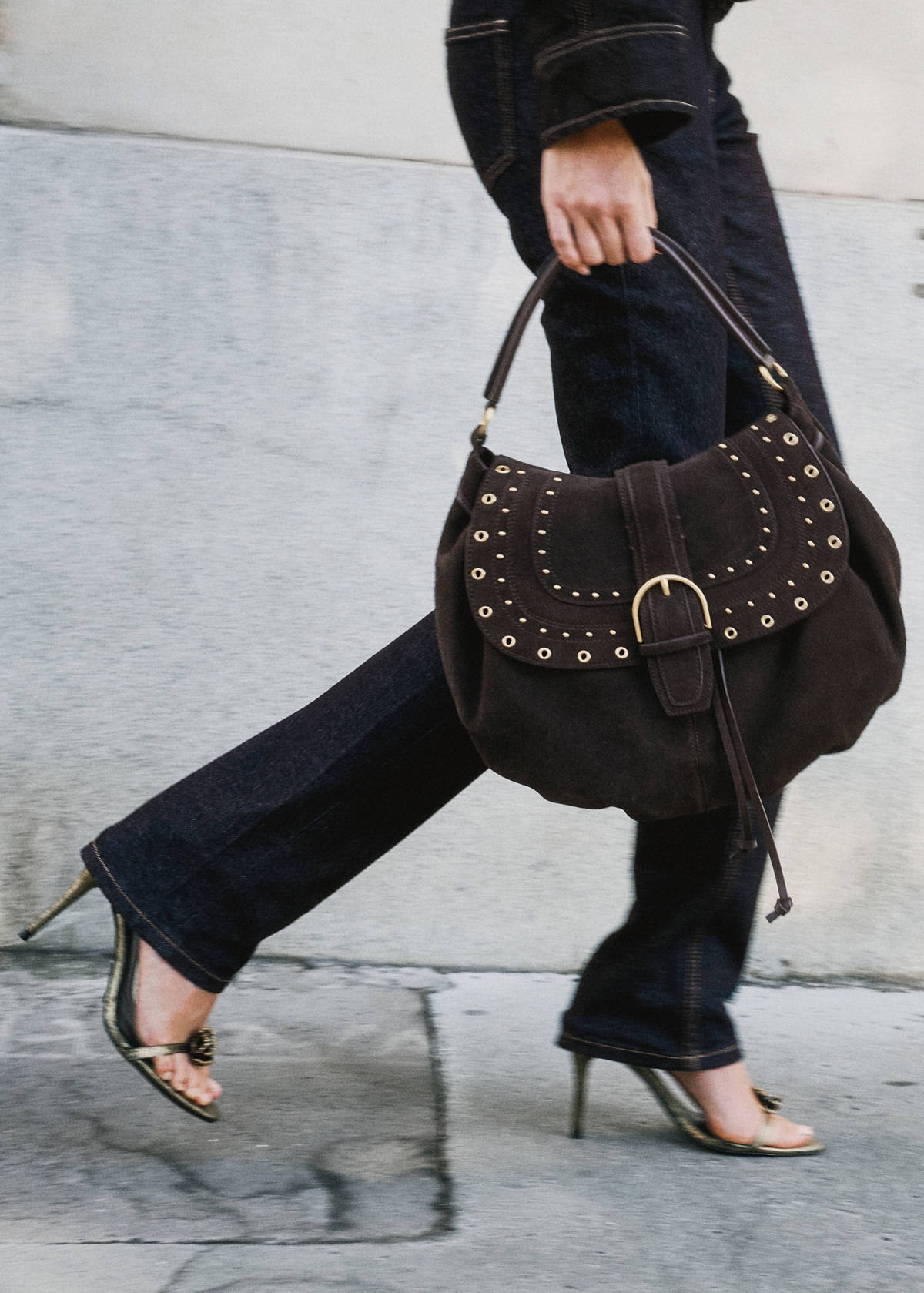 Stud leather bag — Chocolate