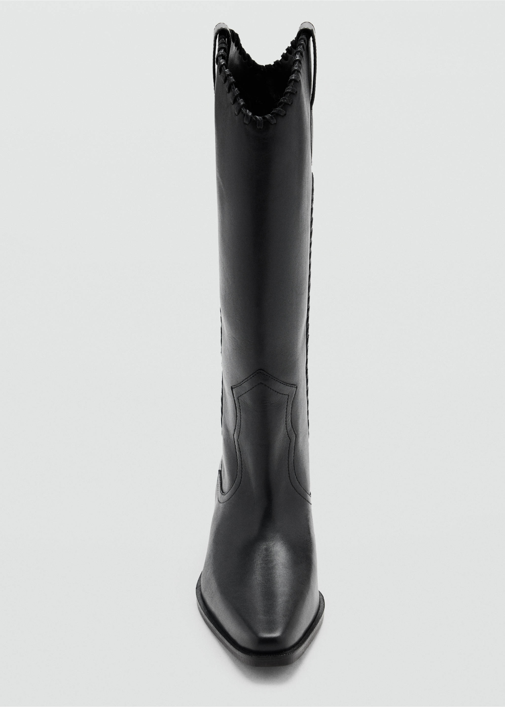 Black tall boots with pointed toe and whipstitch detail, Black. Ref: 37017937-00.
